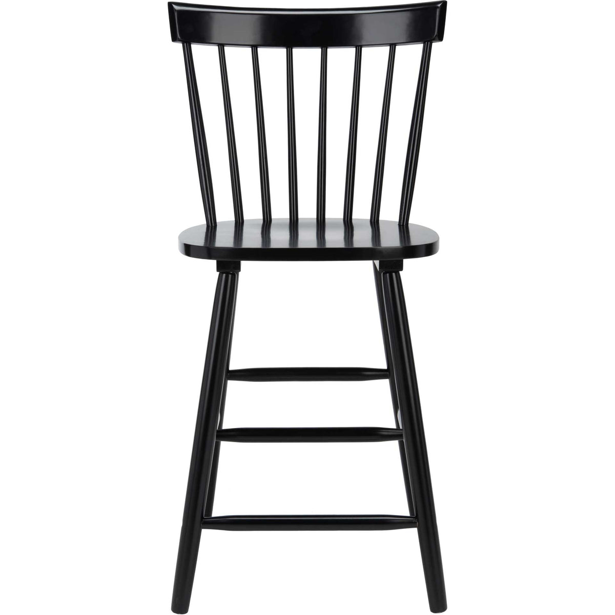This black counter stool features a curved top rail, slim back spindles and a footrest. || BST8505B-SET2 || front_studio