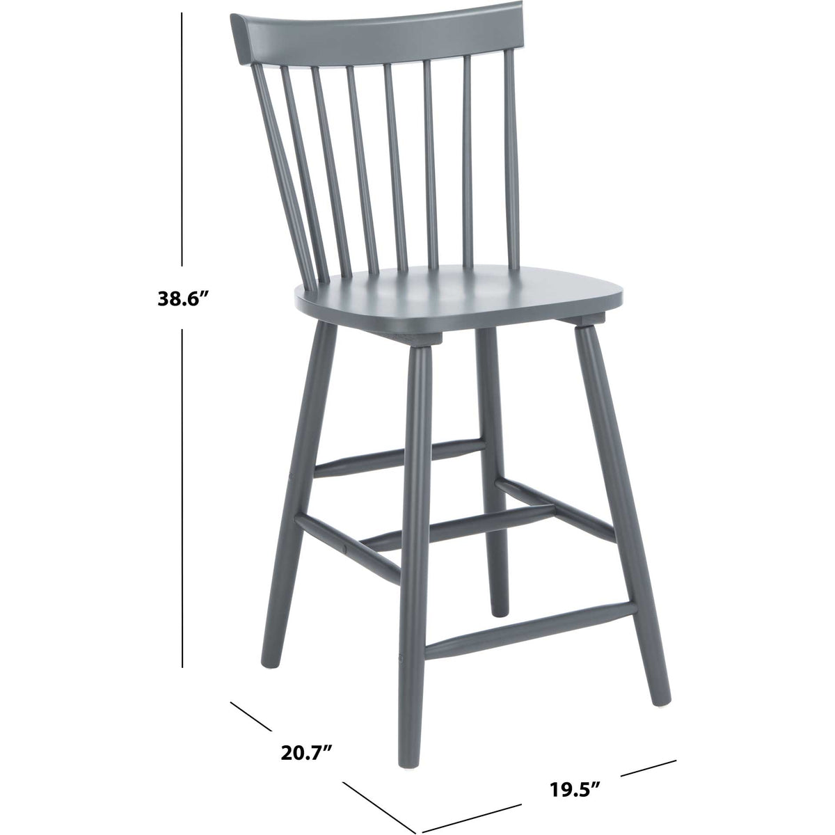The gray counter stool spans 20.7 inches wide and stands 38.6 inches tall.