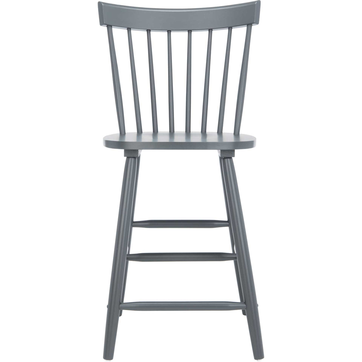 A curved gray back rail, vertical spindles and a low footrest define this counter stool. || BST8505D-SET2 || front_studio