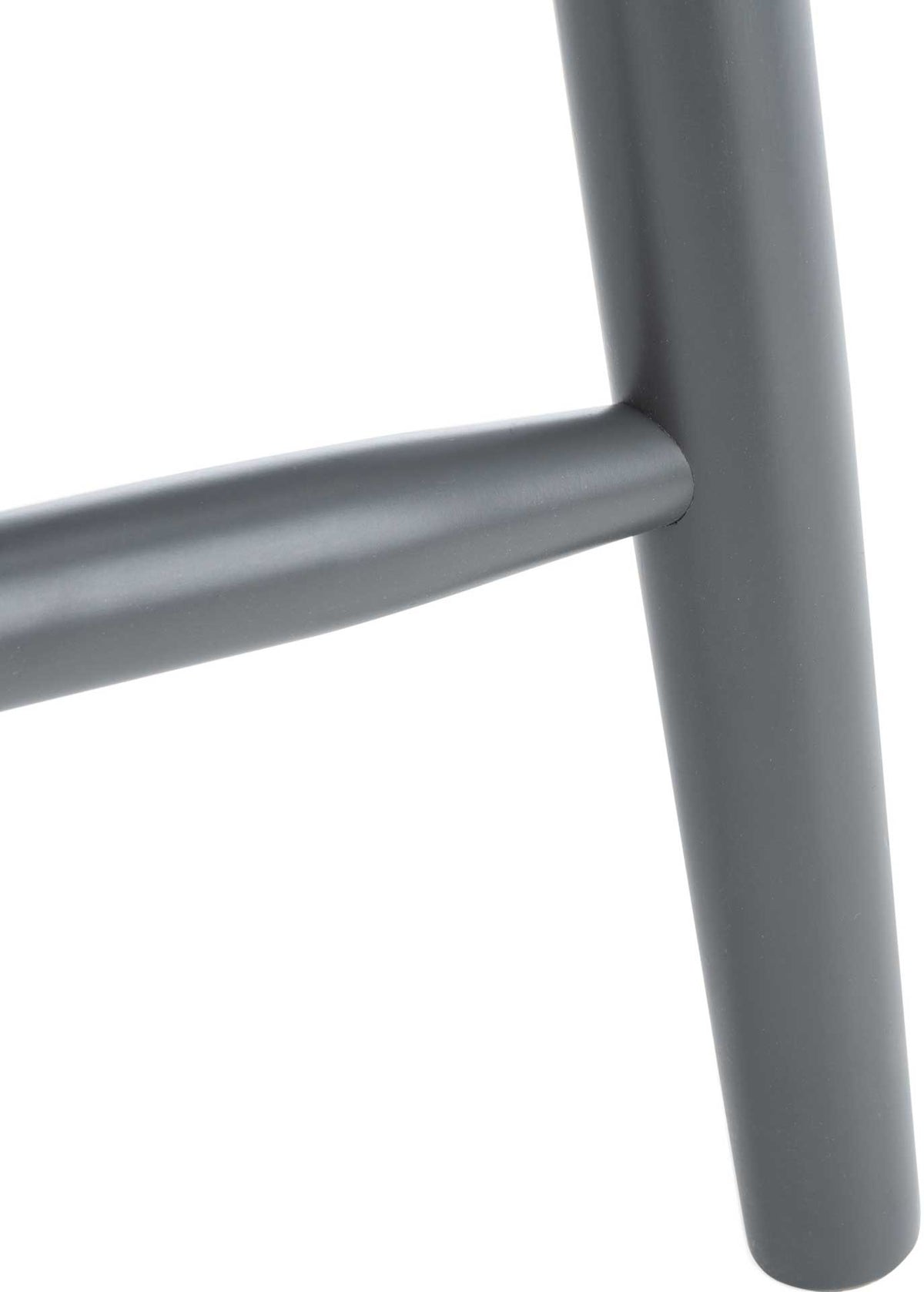 A rounded gray leg meets its sturdy crossbar for lasting counter-height support.