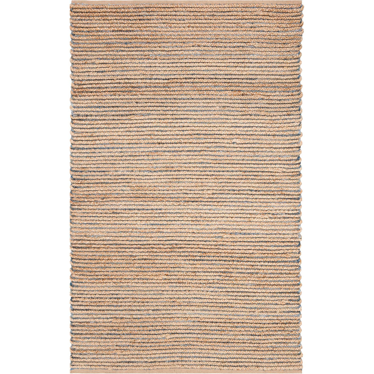 Blue threads accent closely spaced bands of braided natural jute
