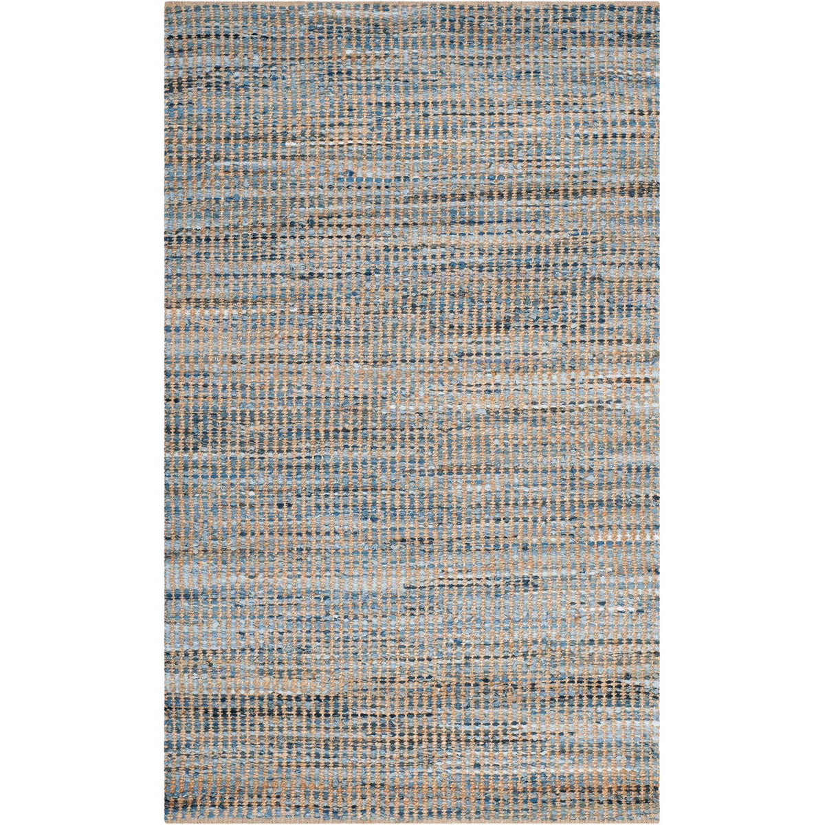 Natural and blue woven grid gives this rectangular rug quiet texture