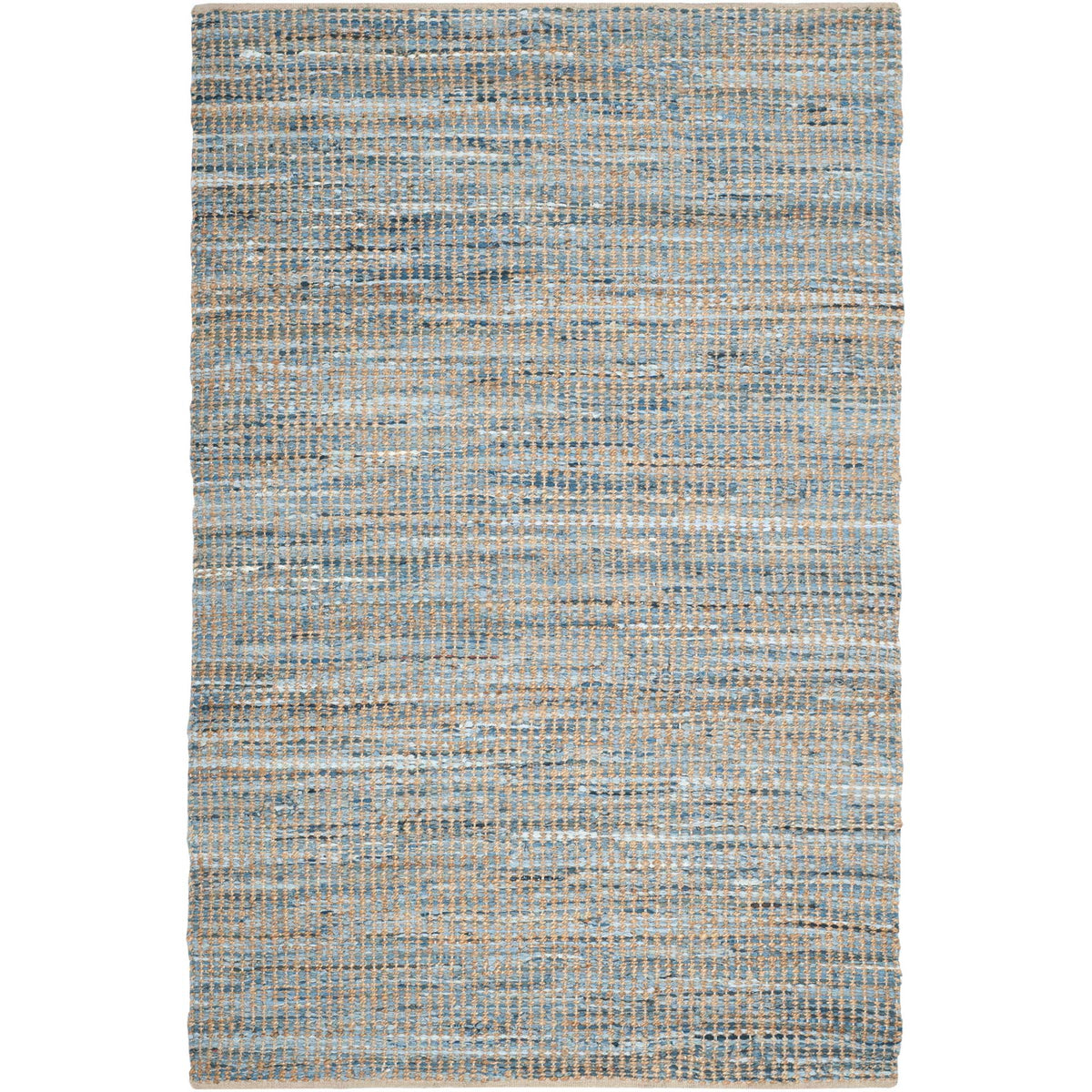 Blue and tan weave gives a rectangular rug a gently mottled grid pattern