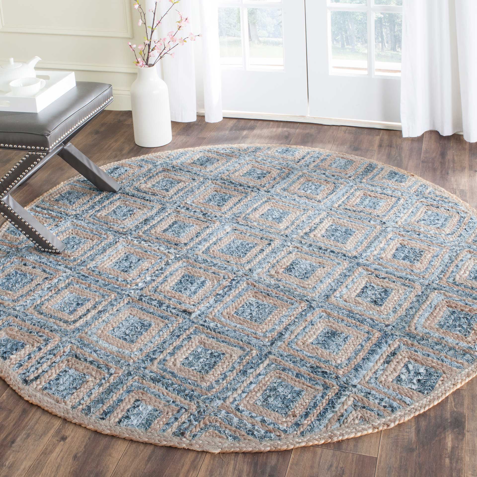 Cape Cod Natural/Blue Round Rug - Froy.com