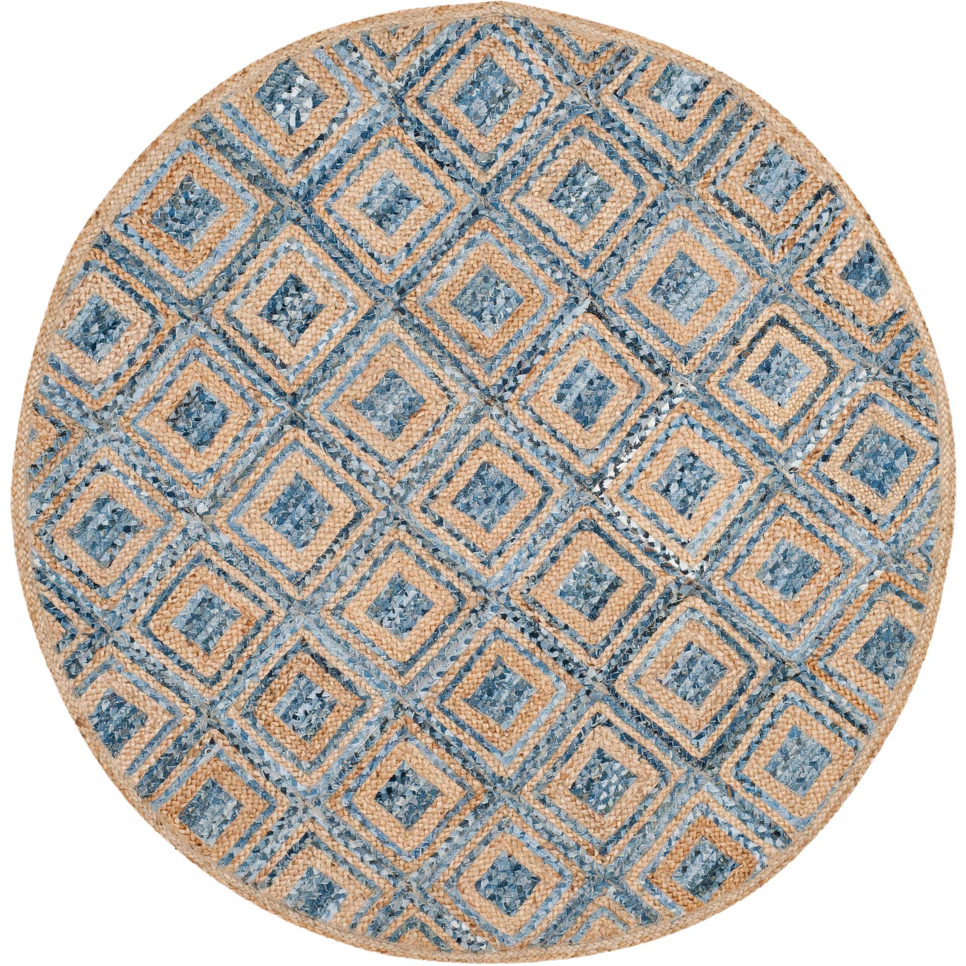 Cape Cod Natural/Blue Round Rug - Froy.com