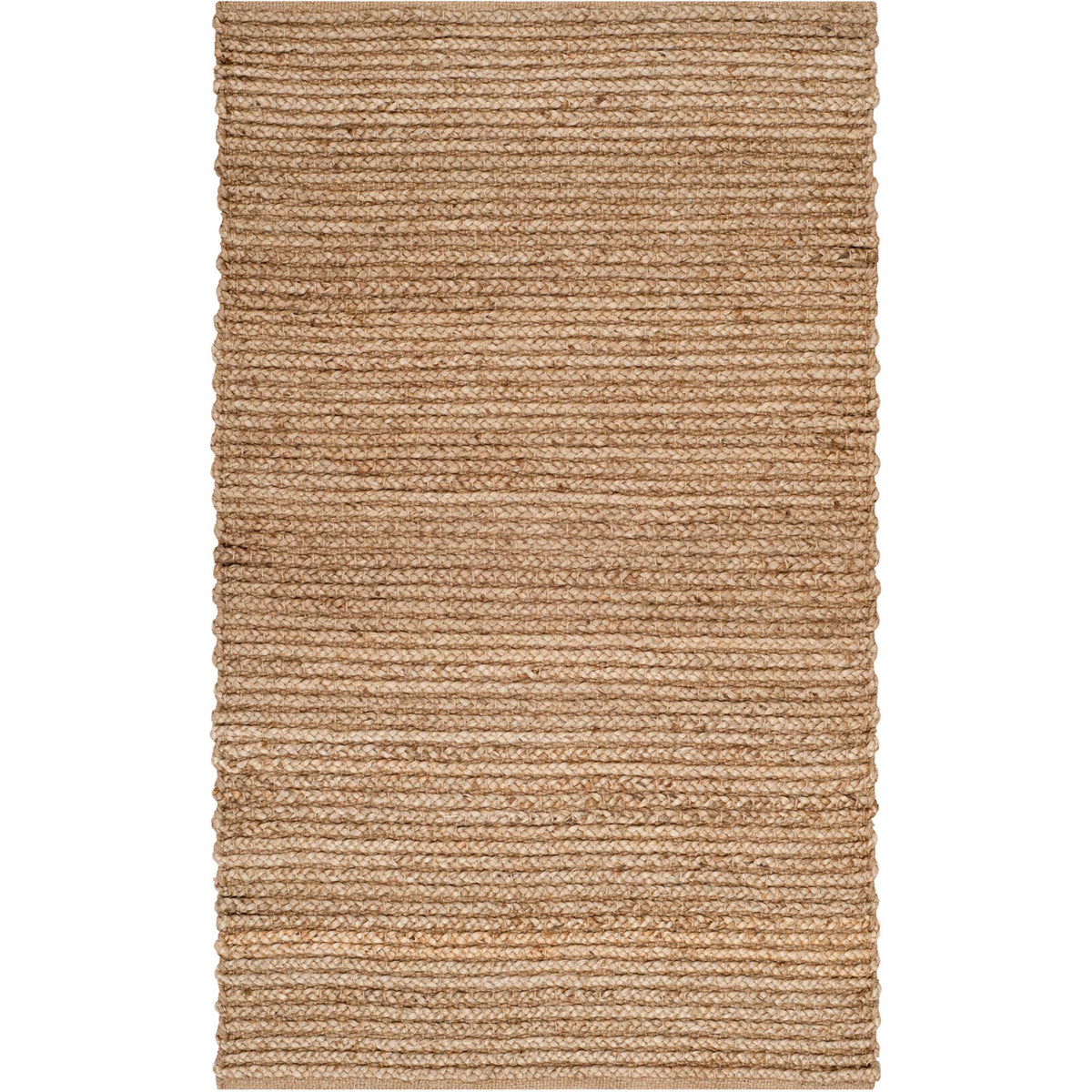 Small natural jute rug offers a simple design with pronounced woven ridges