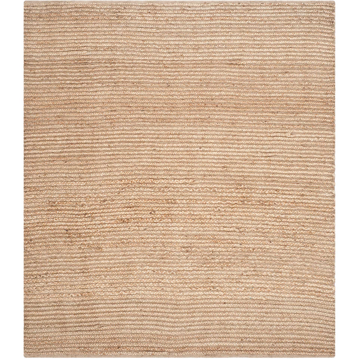 Square natural jute rug brings thick, tactile rows to an earthy floor covering