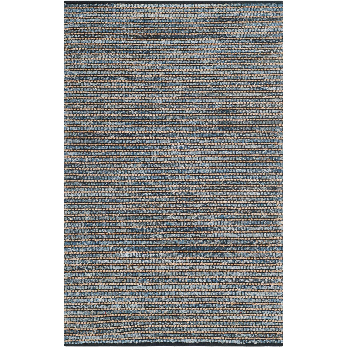 Indigo-blue and tan braided bands create an even, textured rug