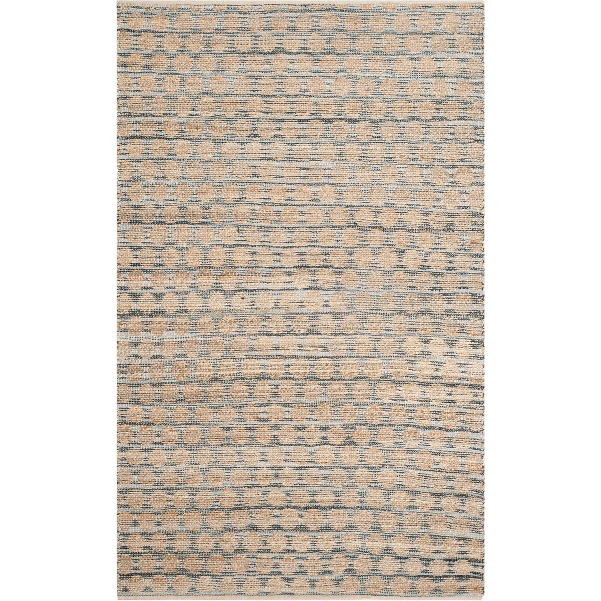 Black and tan interwoven loops give this rectangular rug a rhythmic, textured look