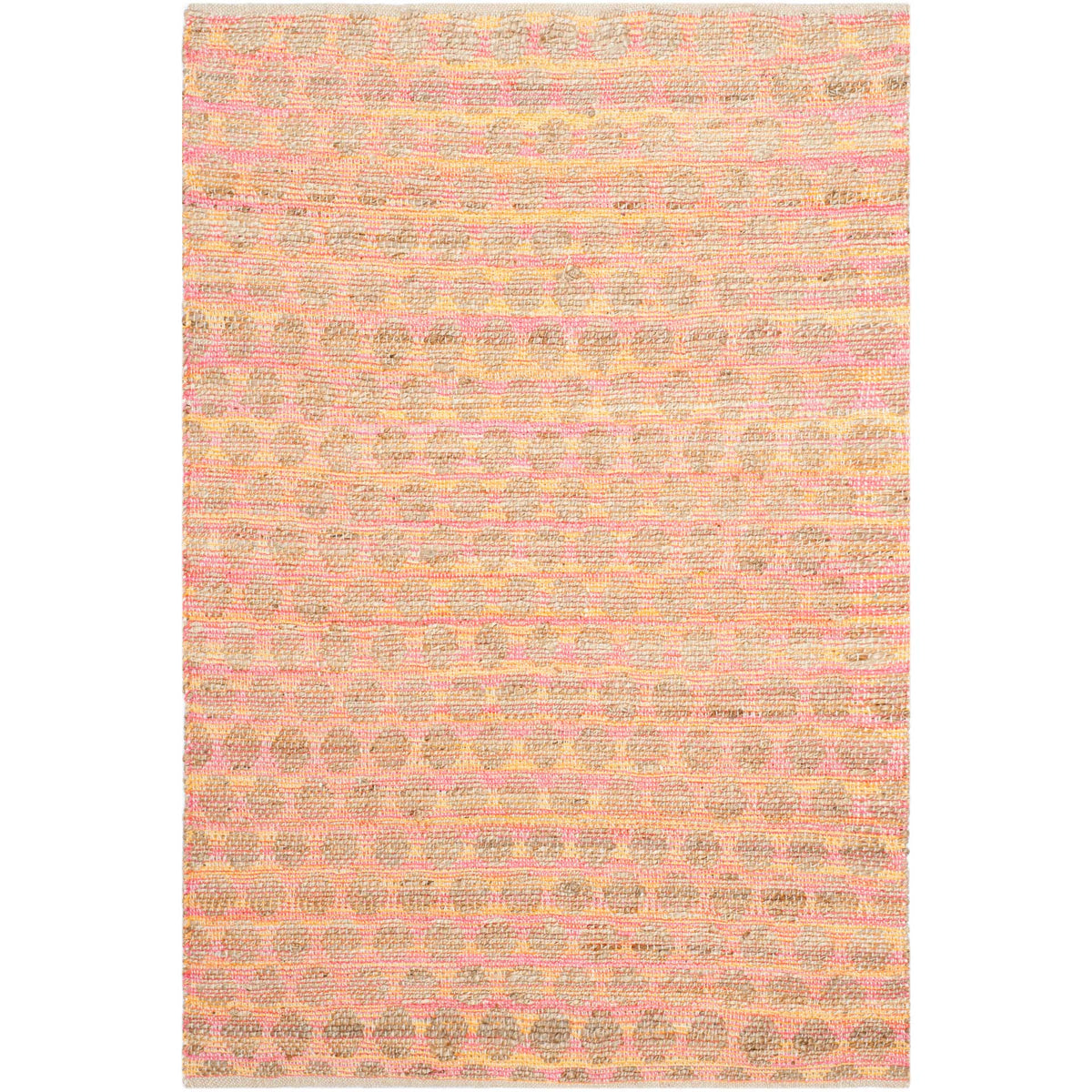 Compact orange-and-natural rug mixes rounded motifs with fine horizontal rows