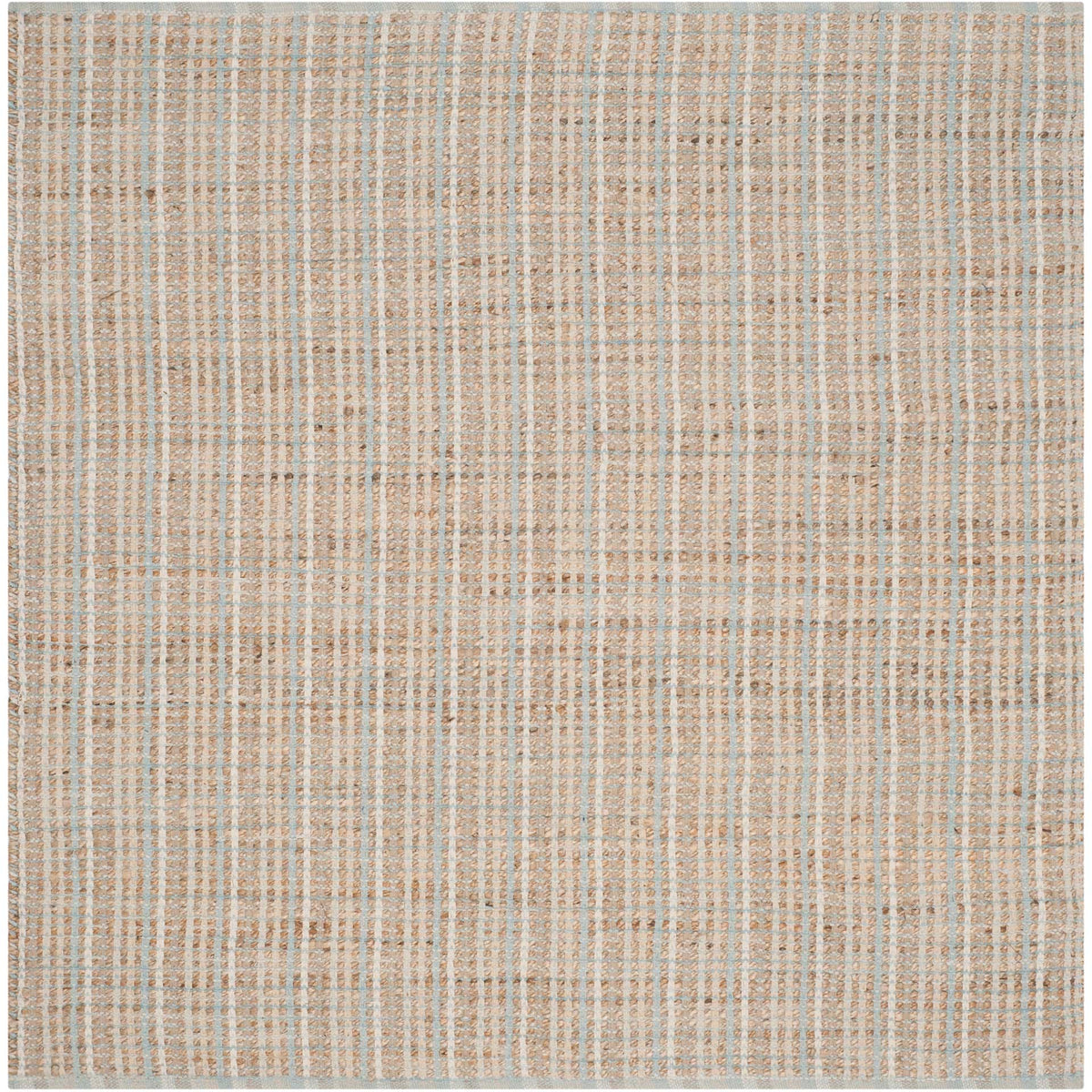 Square natural rug alternates slim tan and ivory woven stripes