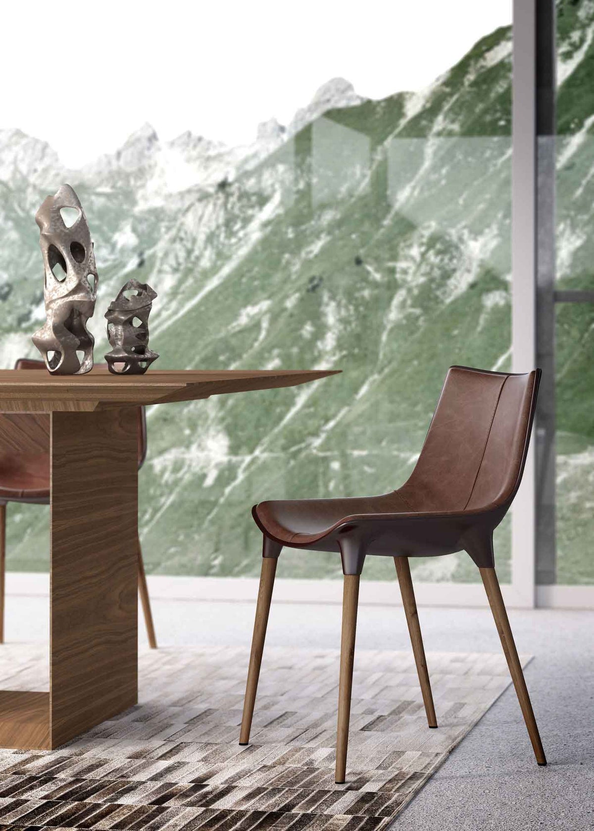 Langham Leather Dining Chair Aged Mocha/Dark Teak