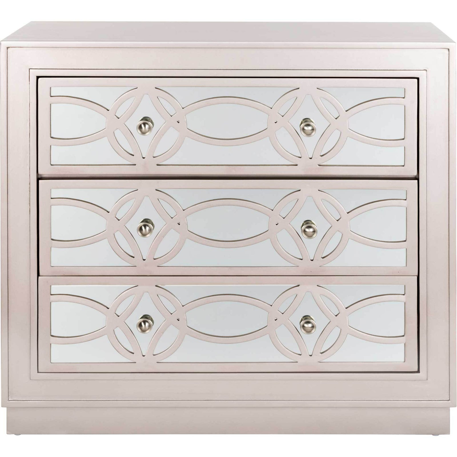 Cayden 3 Drawer Chest Champagne/Nickel/Mirror