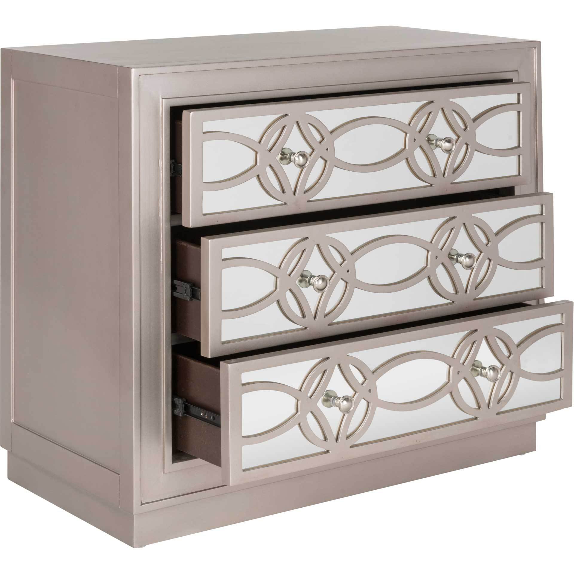 Cayden 3 Drawer Chest Champagne/Nickel/Mirror