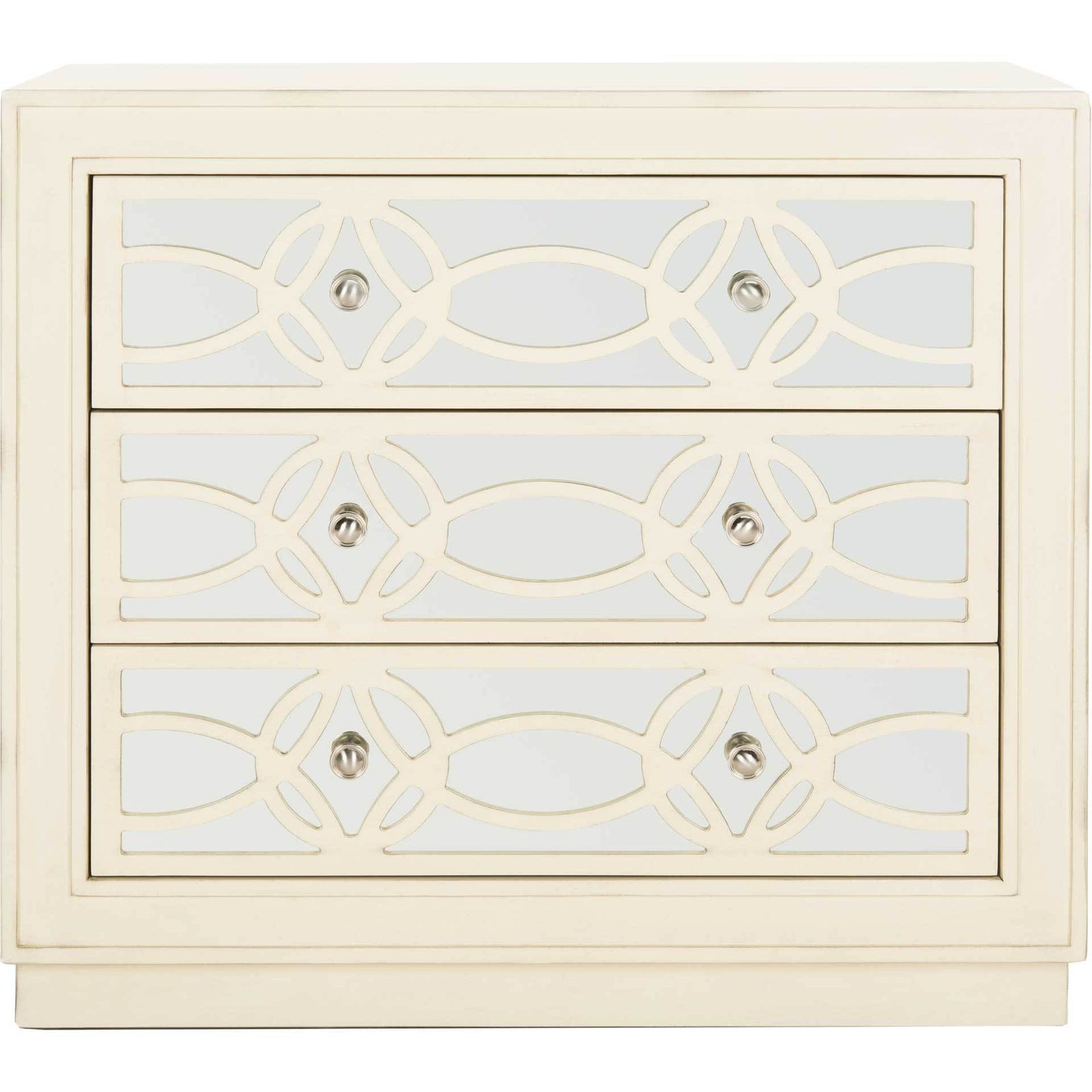 Cayden 3 Drawer Chest Antique Beige/Nickel/Mirror