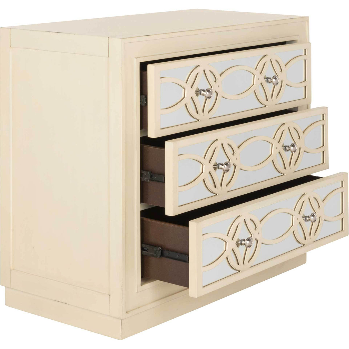 Cayden 3 Drawer Chest Antique Beige/Nickel/Mirror