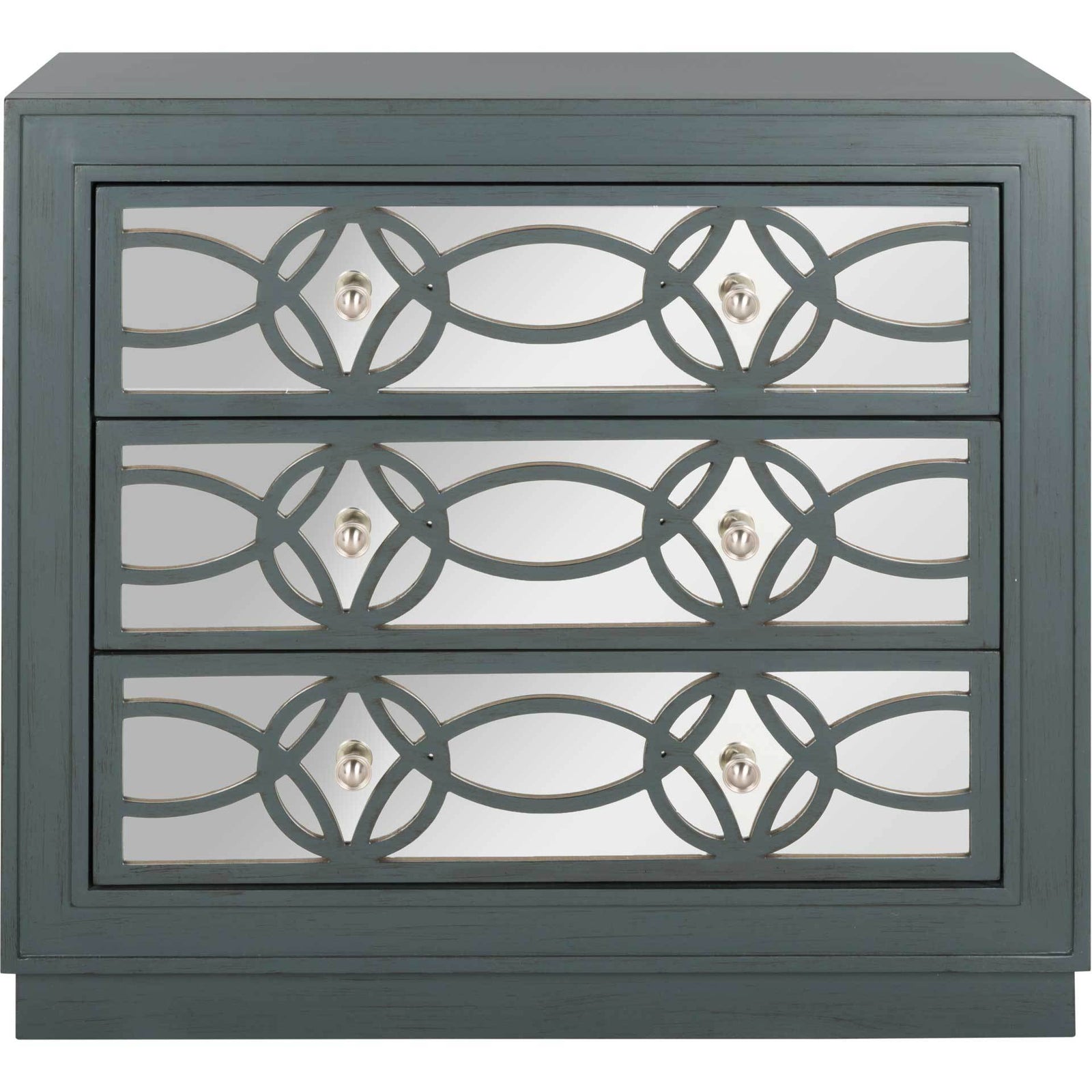 Cayden 3 Drawer Chest Steel Teal/Nickel/Mirror