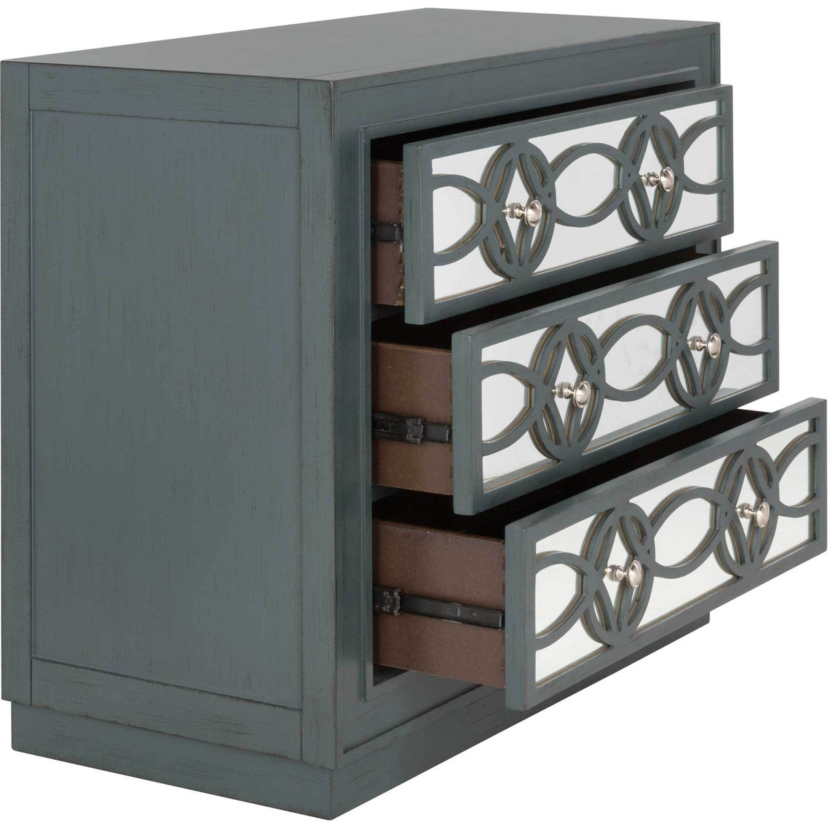 Cayden 3 Drawer Chest Steel Teal/Nickel/Mirror