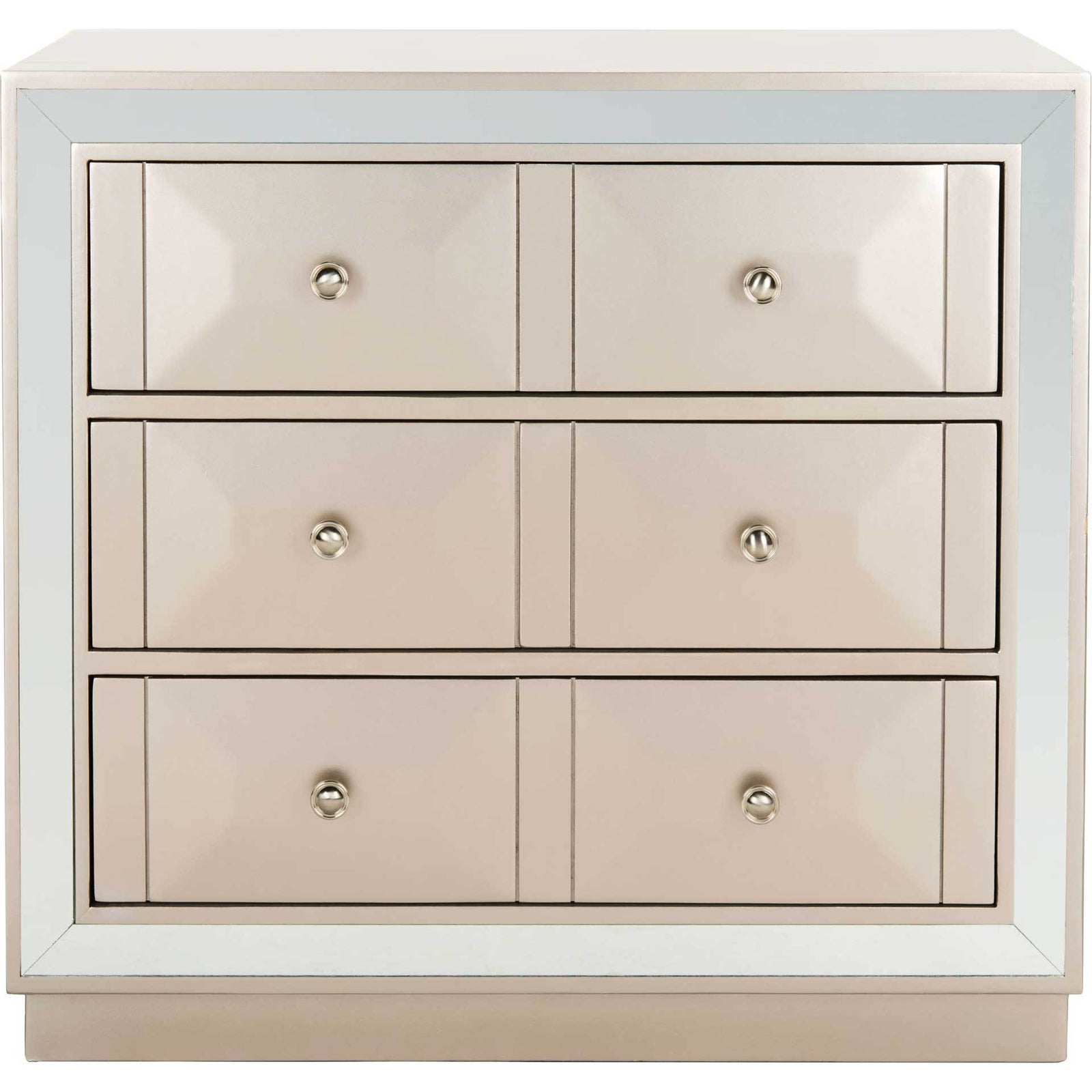 Slade 3 Drawer Chest Champagne/Nickel/Mirror