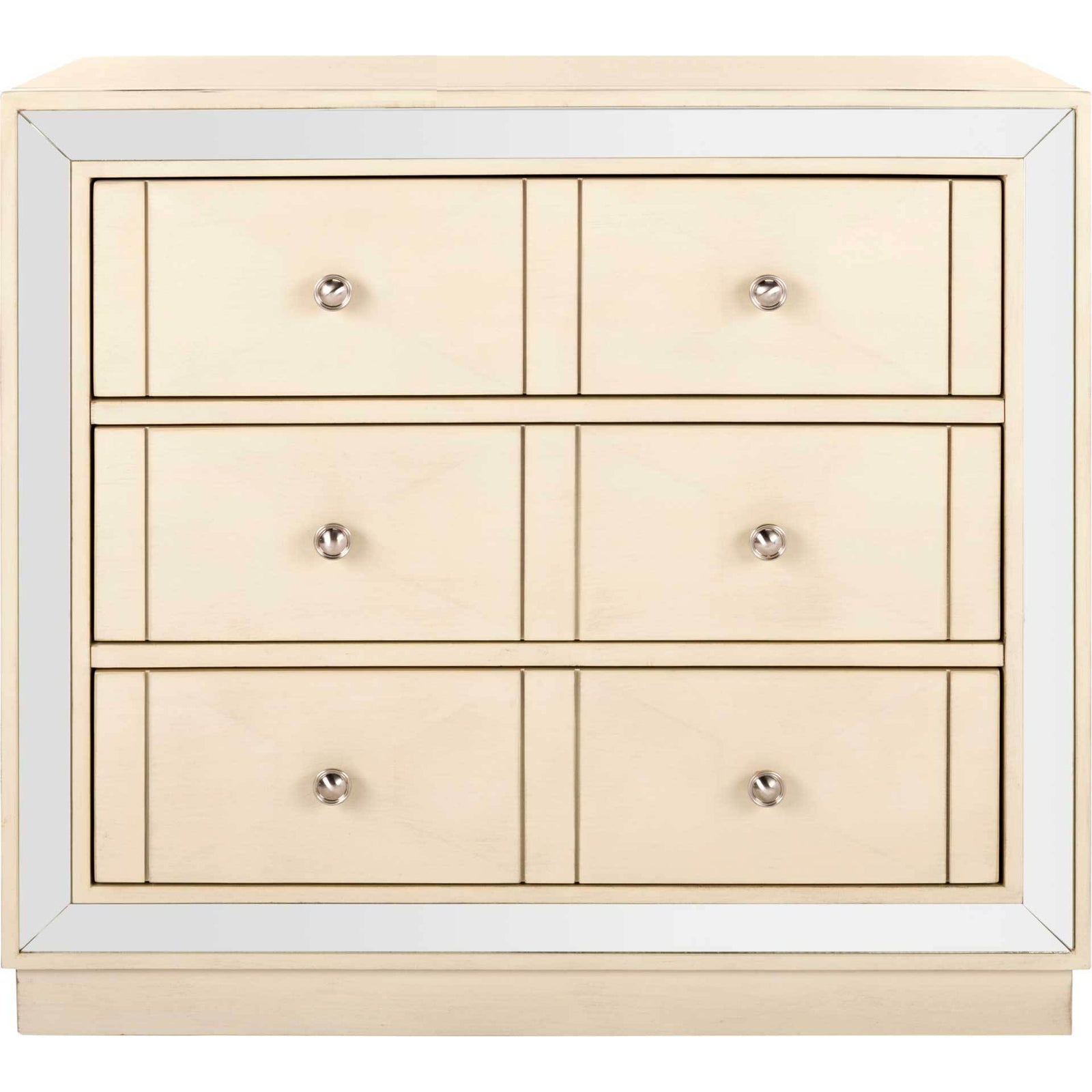 Slade 3 Drawer Chest Antique Beige/Nickel/Mirror