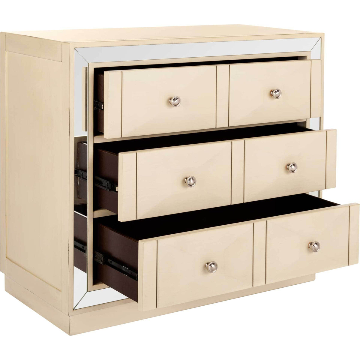 Slade 3 Drawer Chest Antique Beige/Nickel/Mirror