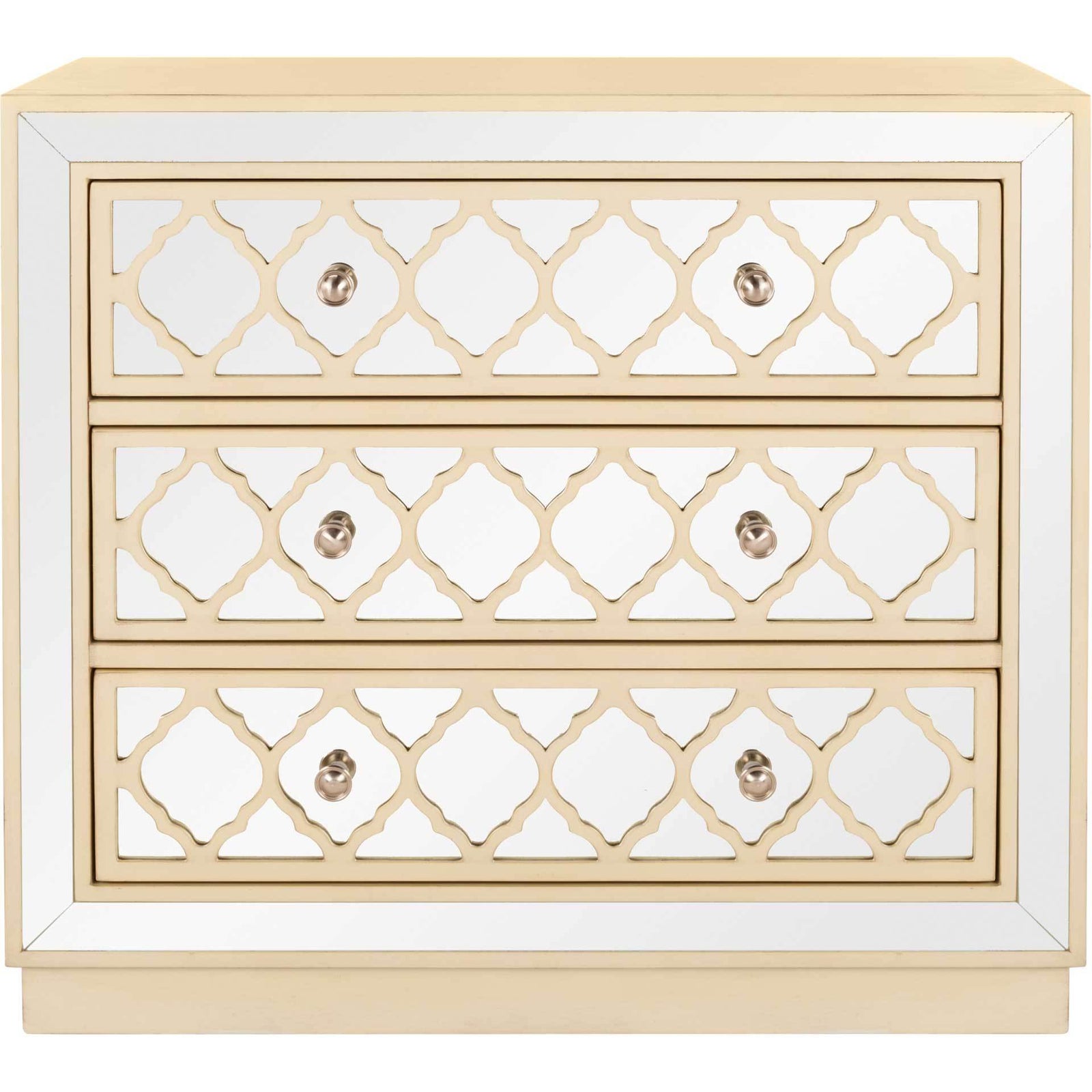 Amira 3 Drawer Chest Antique Beige/Nickel/Mirror