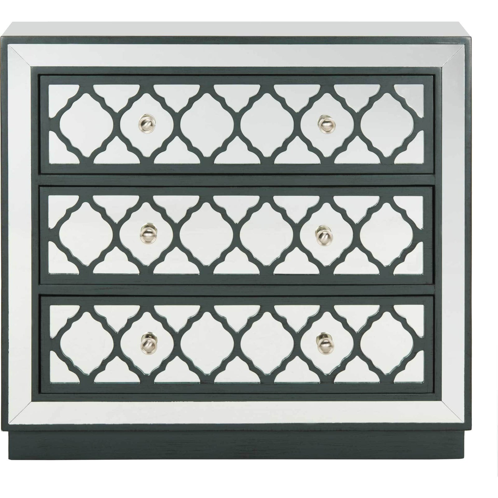 Amira 3 Drawer Chest Steel Teal/Nickel/Mirror