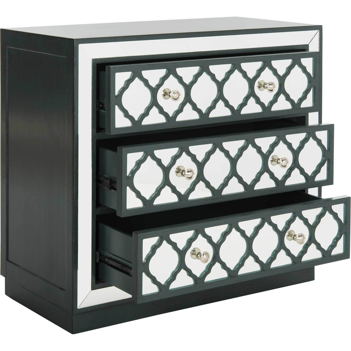 Amira 3 Drawer Chest Steel Teal/Nickel/Mirror