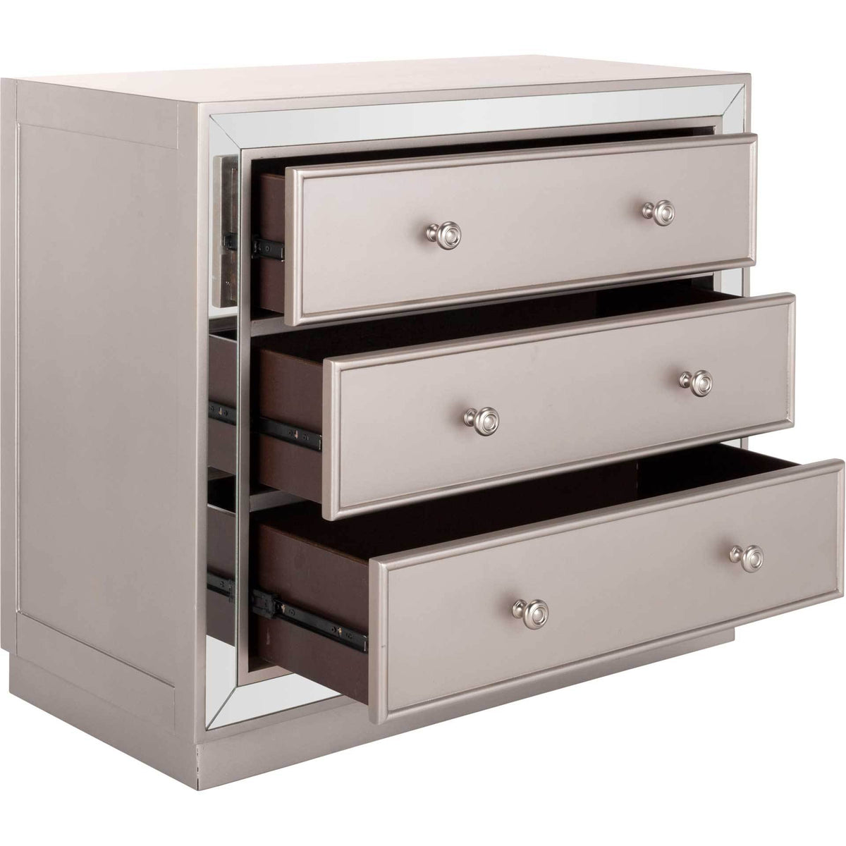 Sid 3 Drawer Chest Champagne/Nickel/Mirror