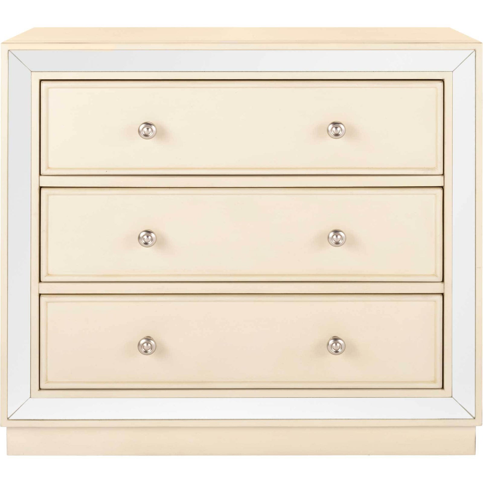 Sid 3 Drawer Chest Antique Beige/Nickel/Mirror