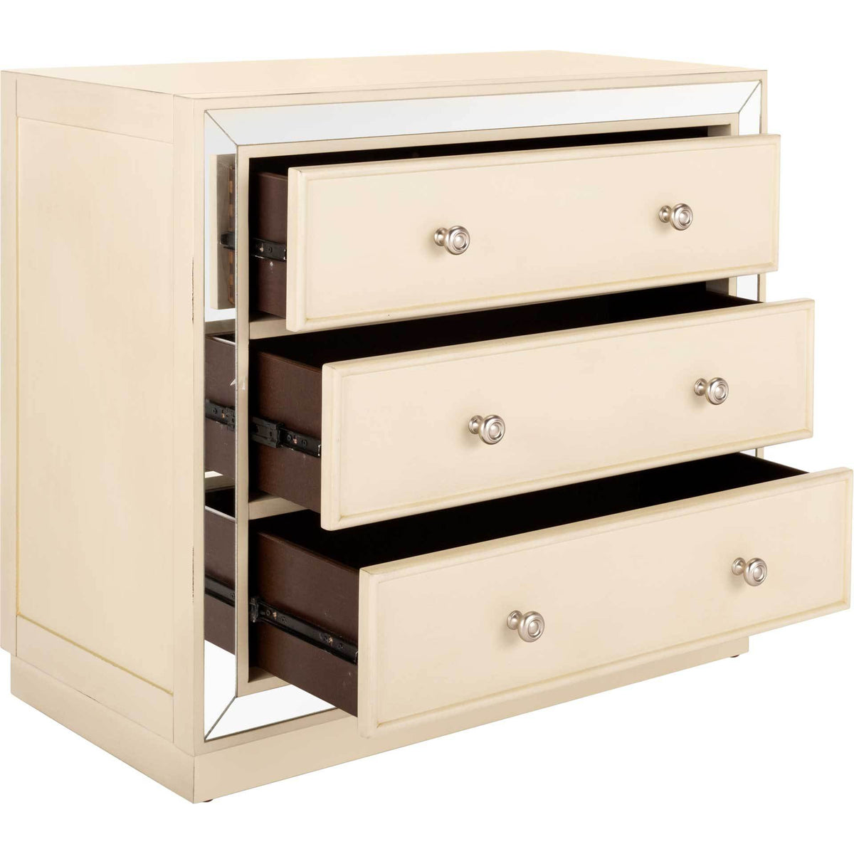 Sid 3 Drawer Chest Antique Beige/Nickel/Mirror