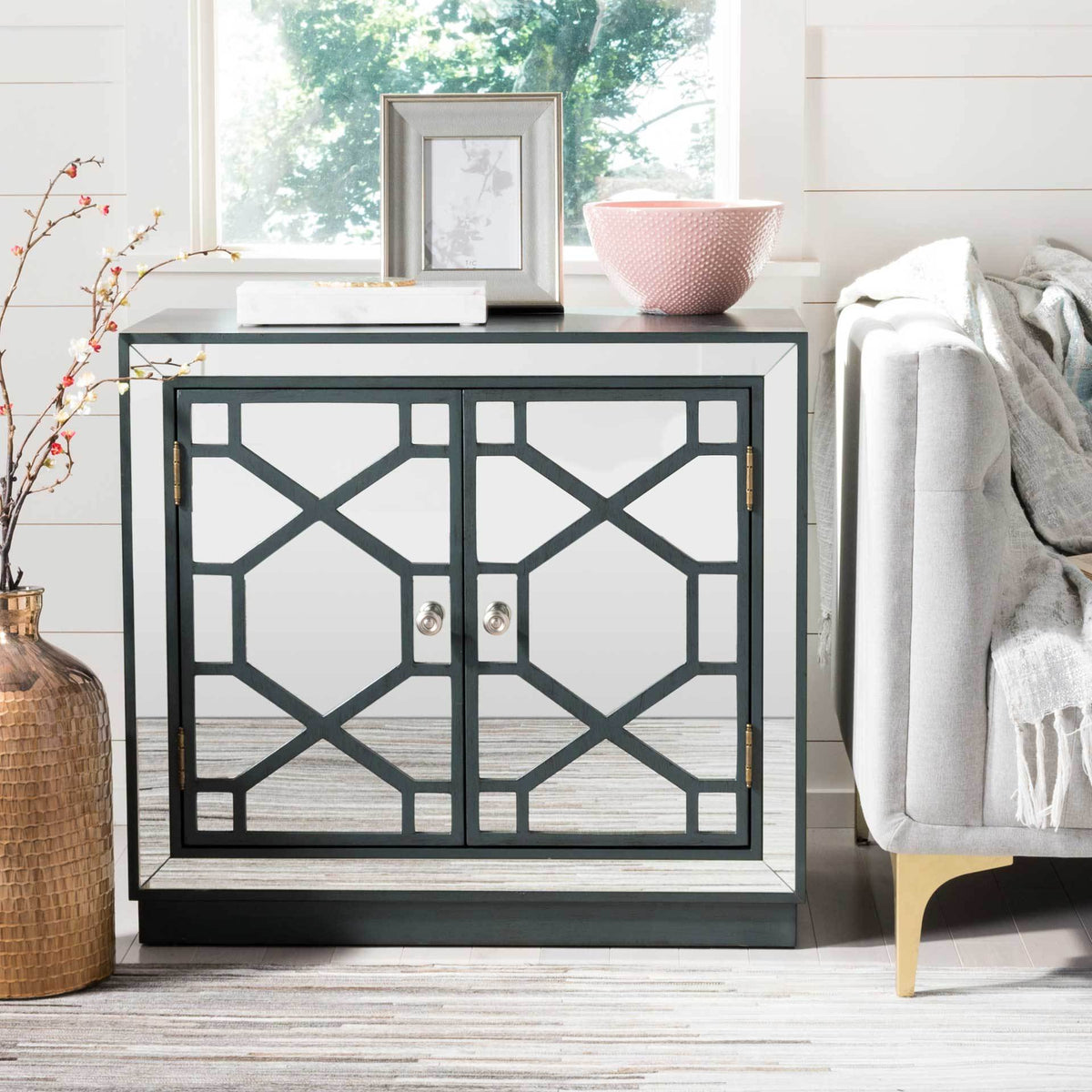 Julio 2 Door Chest Steel Teal/Nickel/Mirror