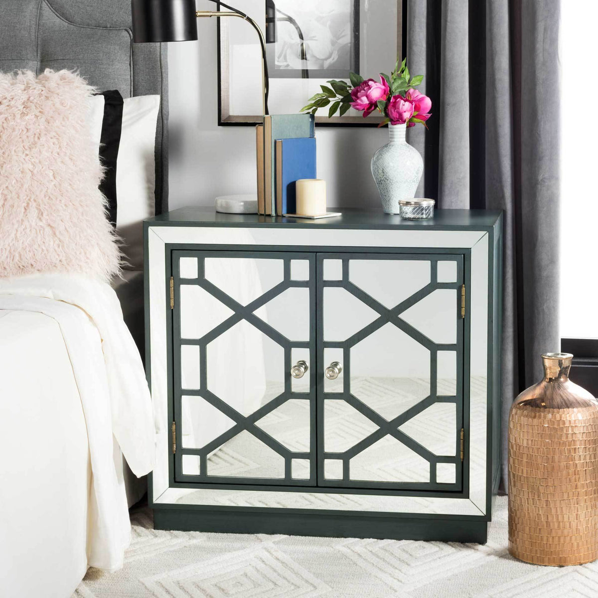 Julio 2 Door Chest Steel Teal/Nickel/Mirror