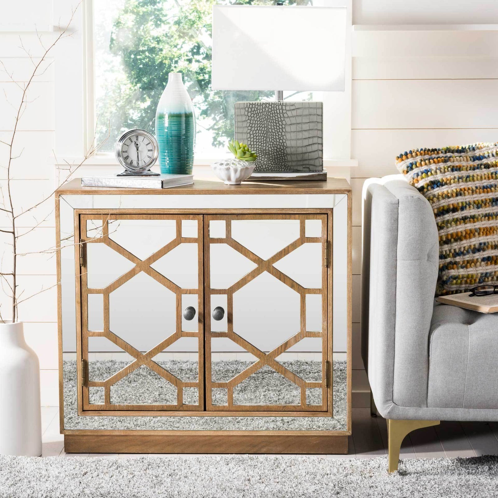 Julio 2 Door Chest Oak/Dark Bronze/Mirror