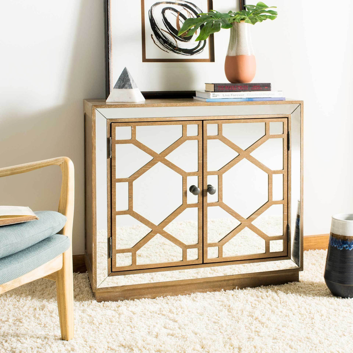 Julio 2 Door Chest Oak/Dark Bronze/Mirror