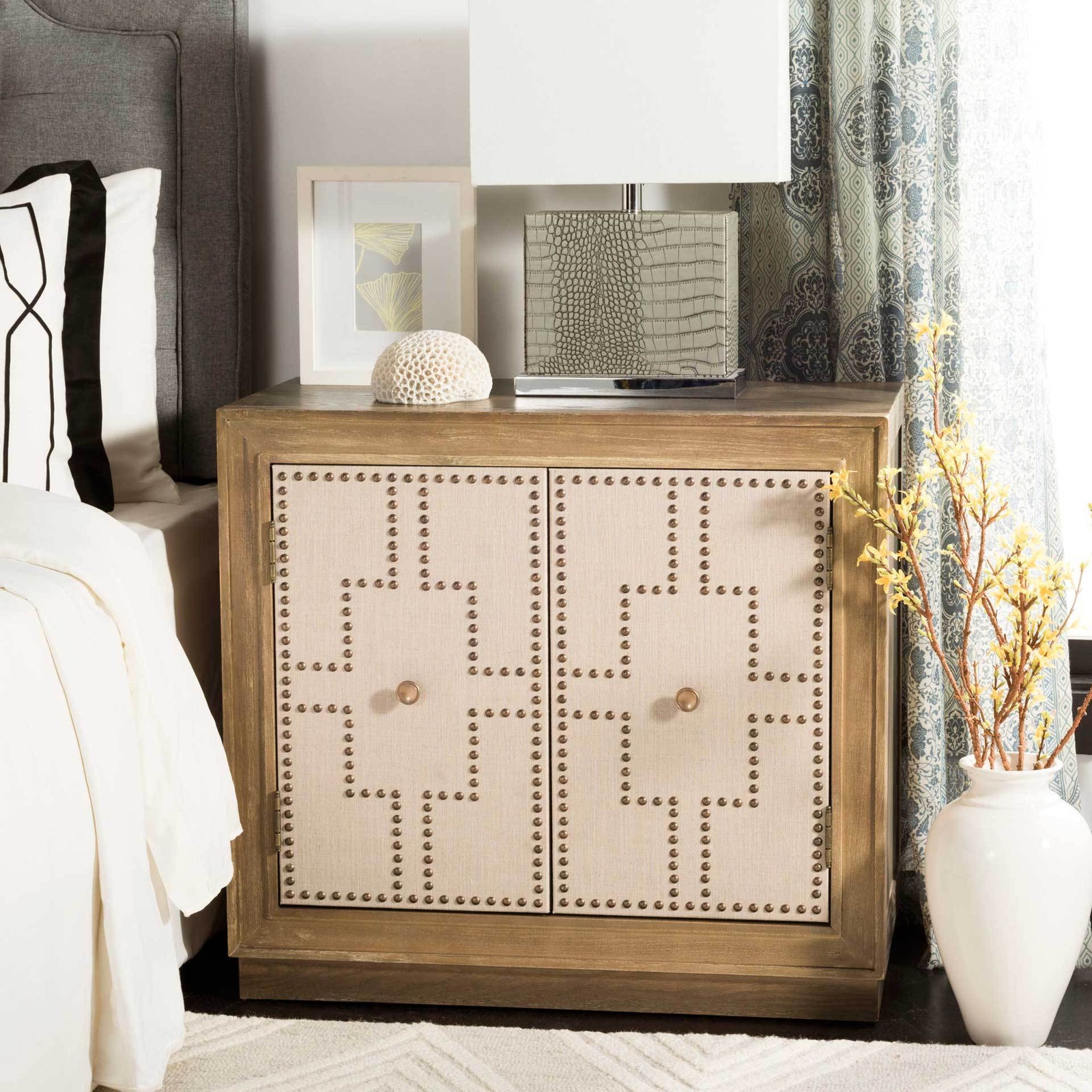 Azaria 2 Door Chest Oak/Copper/Mirror