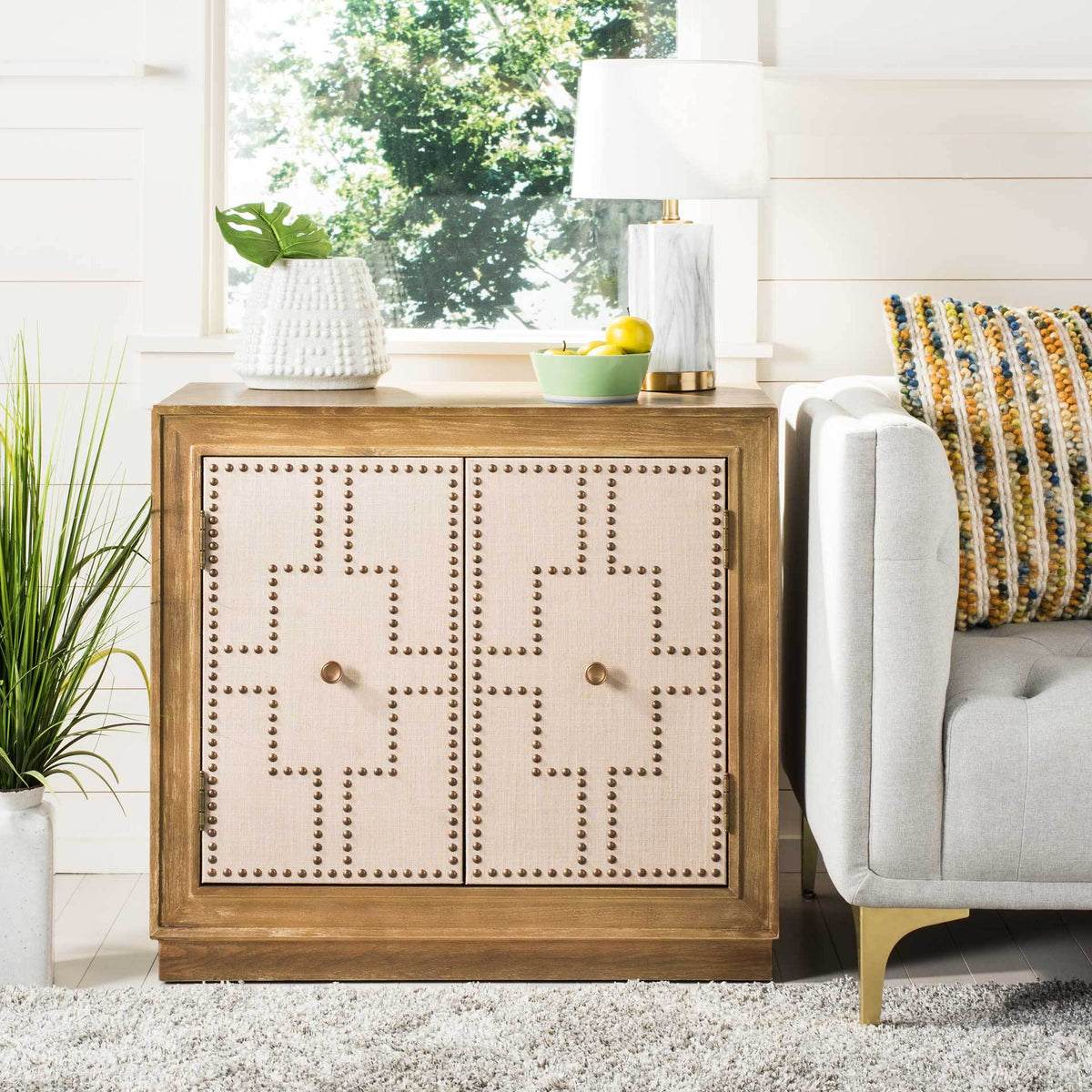 Azaria 2 Door Chest Oak/Copper/Mirror