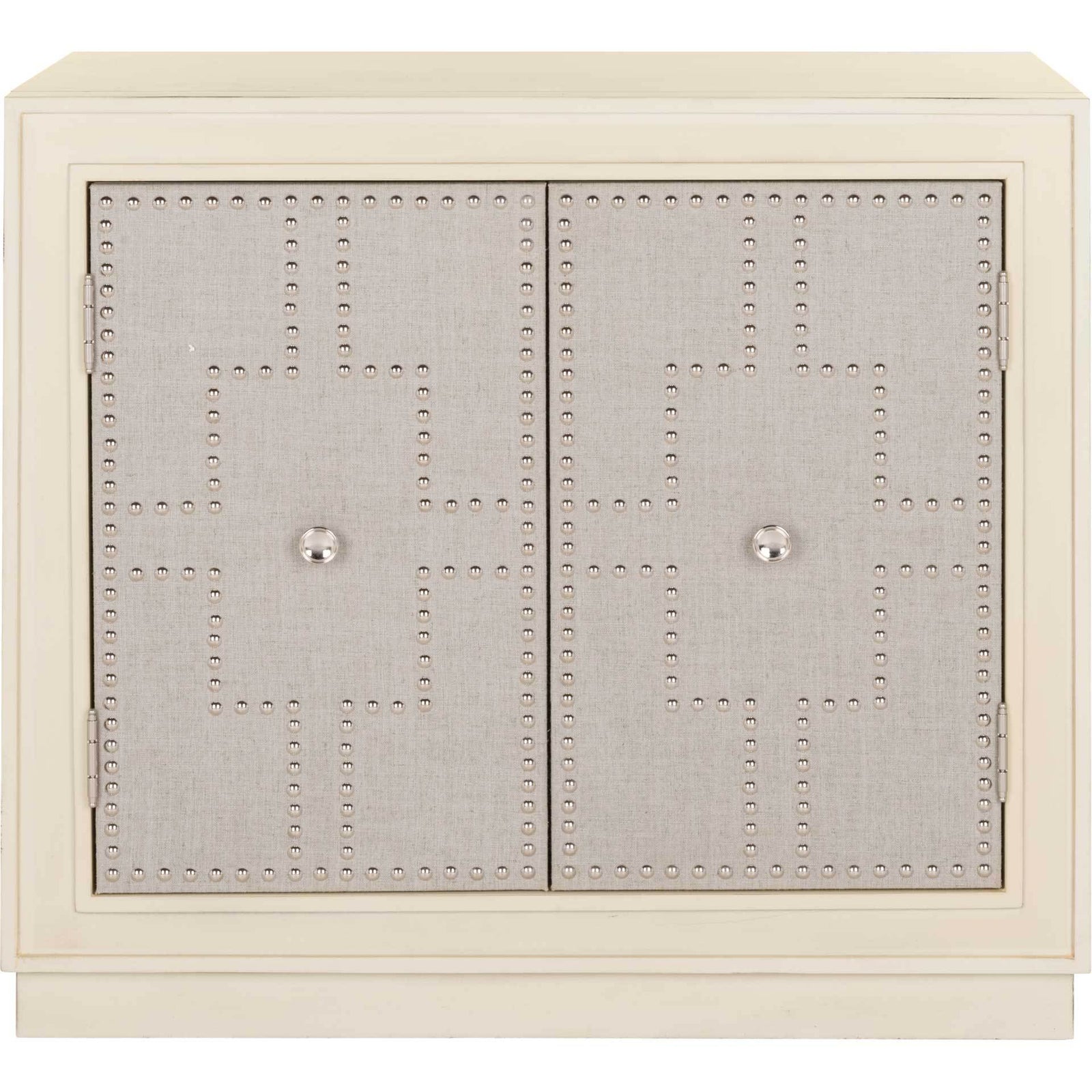 Azaria 2 Door Chest Antique Beige/Nickel/Mirror