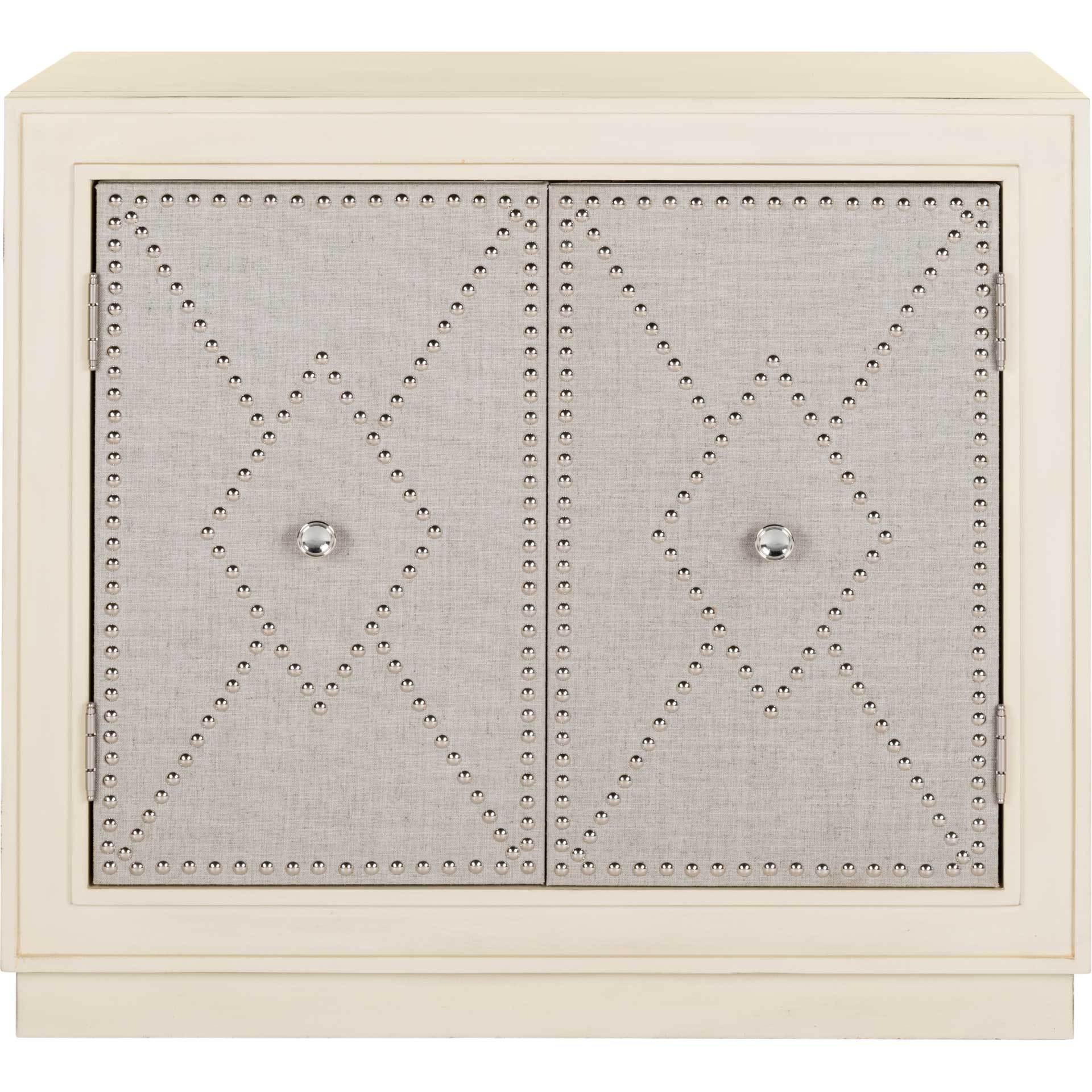 Erabella 2 Door Chest Light Gray Linen/Nickel/Mirror