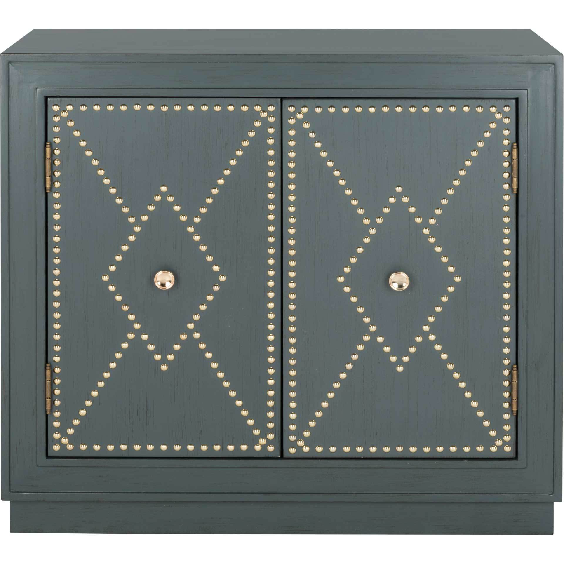 Erabella 2 Door Chest Steel Teal Linen/Gold/Mirror