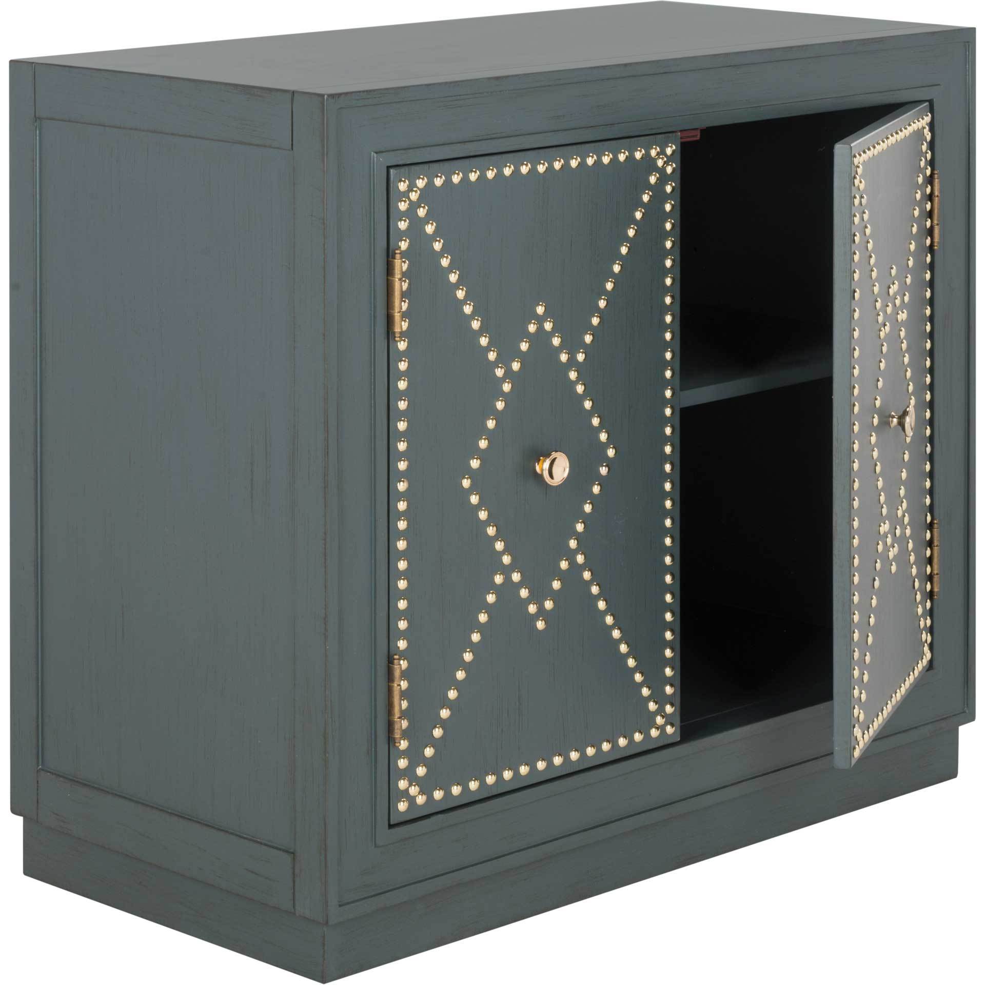 Erabella 2 Door Chest Steel Teal Linen/Gold/Mirror