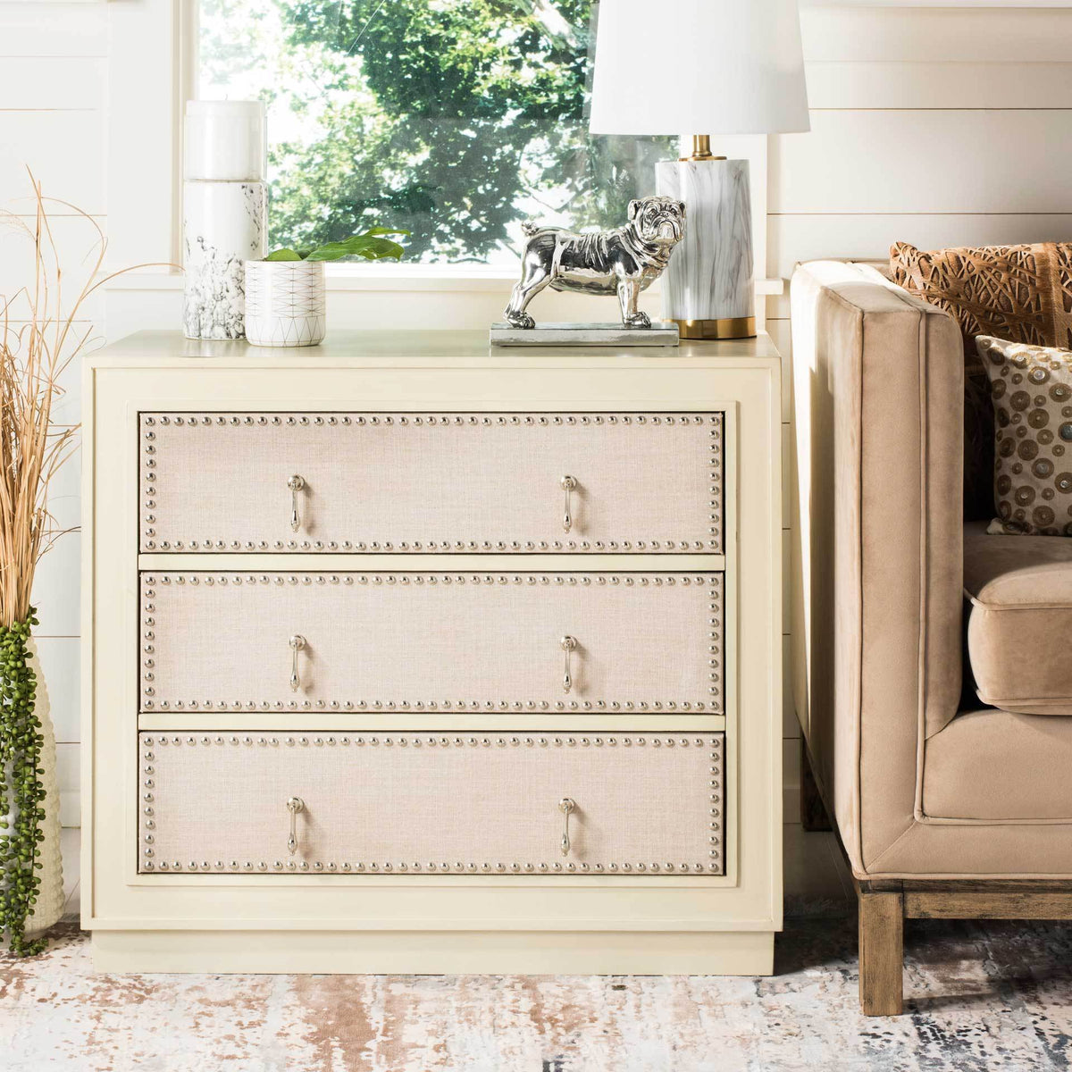 Lawson 3 Drawer Chest Antique Beige/Nickel