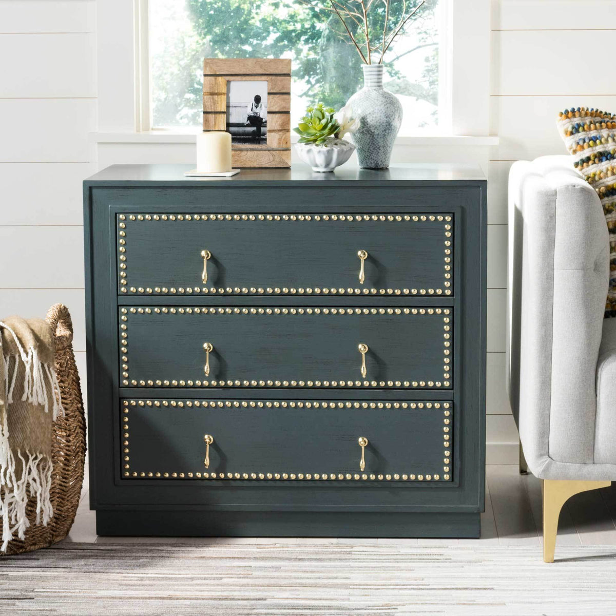 Lawson 3 Drawer Chest Steel Teal/Gold