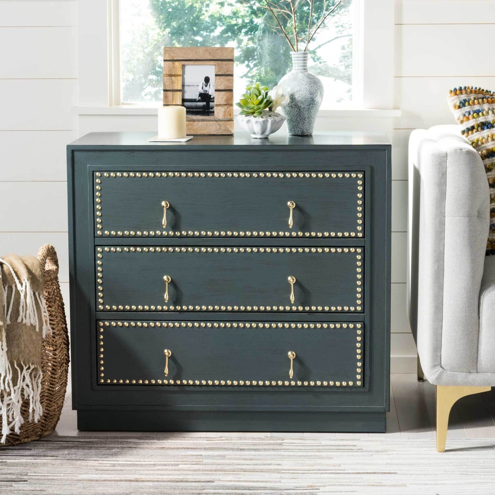 Lawson 3 Drawer Chest Steel Teal/Gold