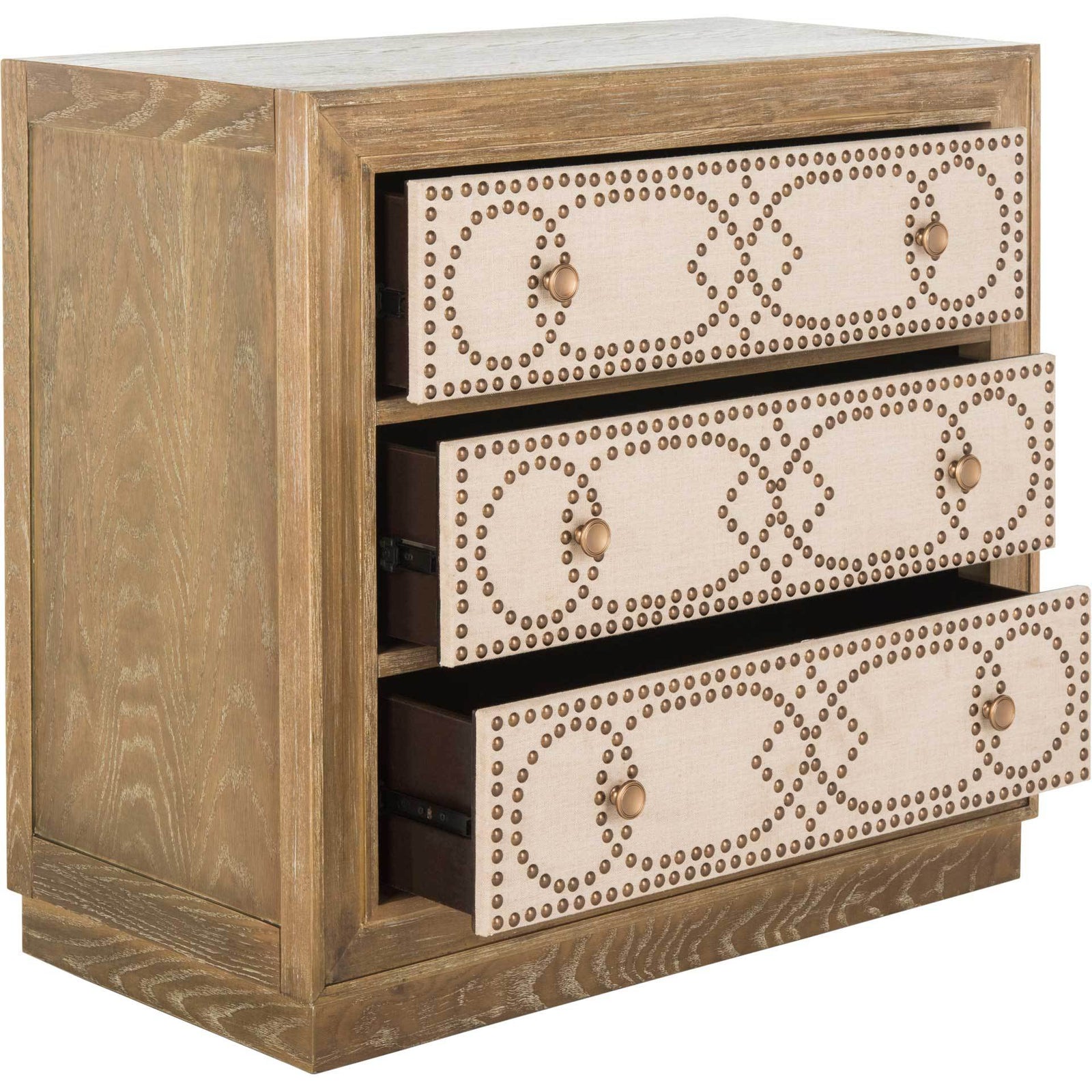 Aubrey 3 Drawer Chest Oak/Beige/Copper