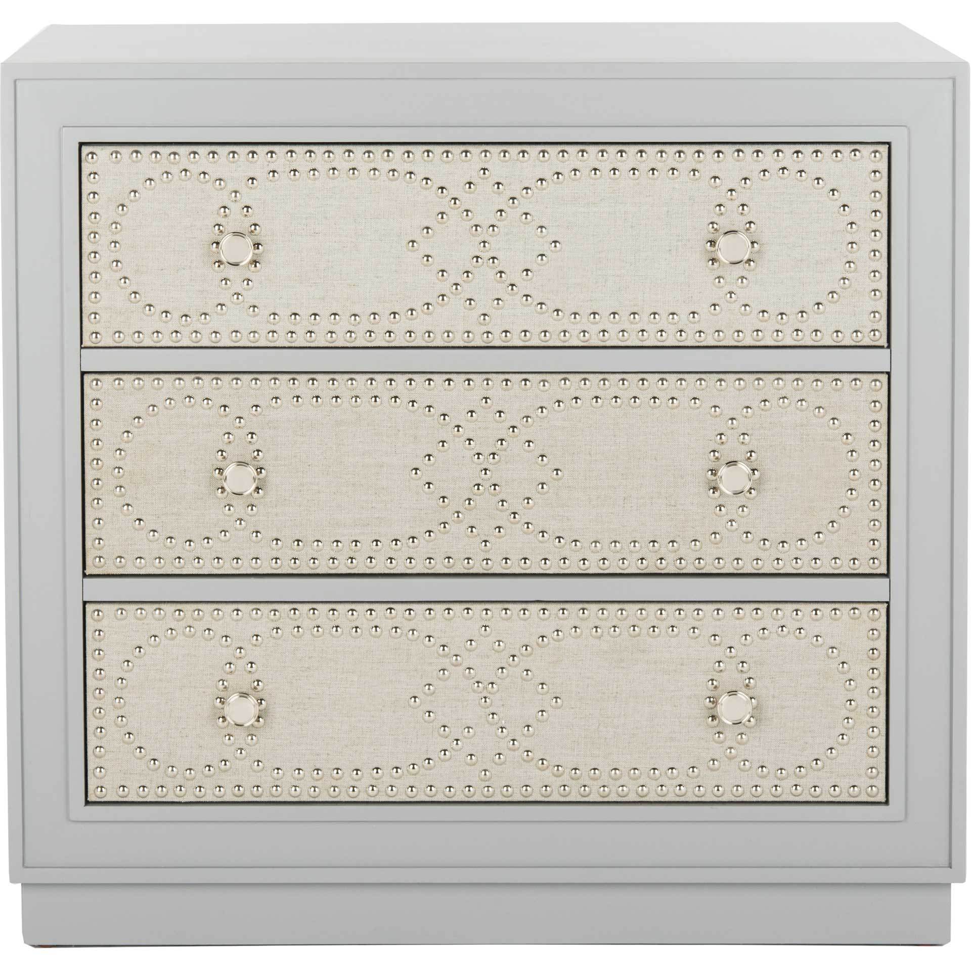 Aubrey 3 Drawer Chest Light Gray/Nickel