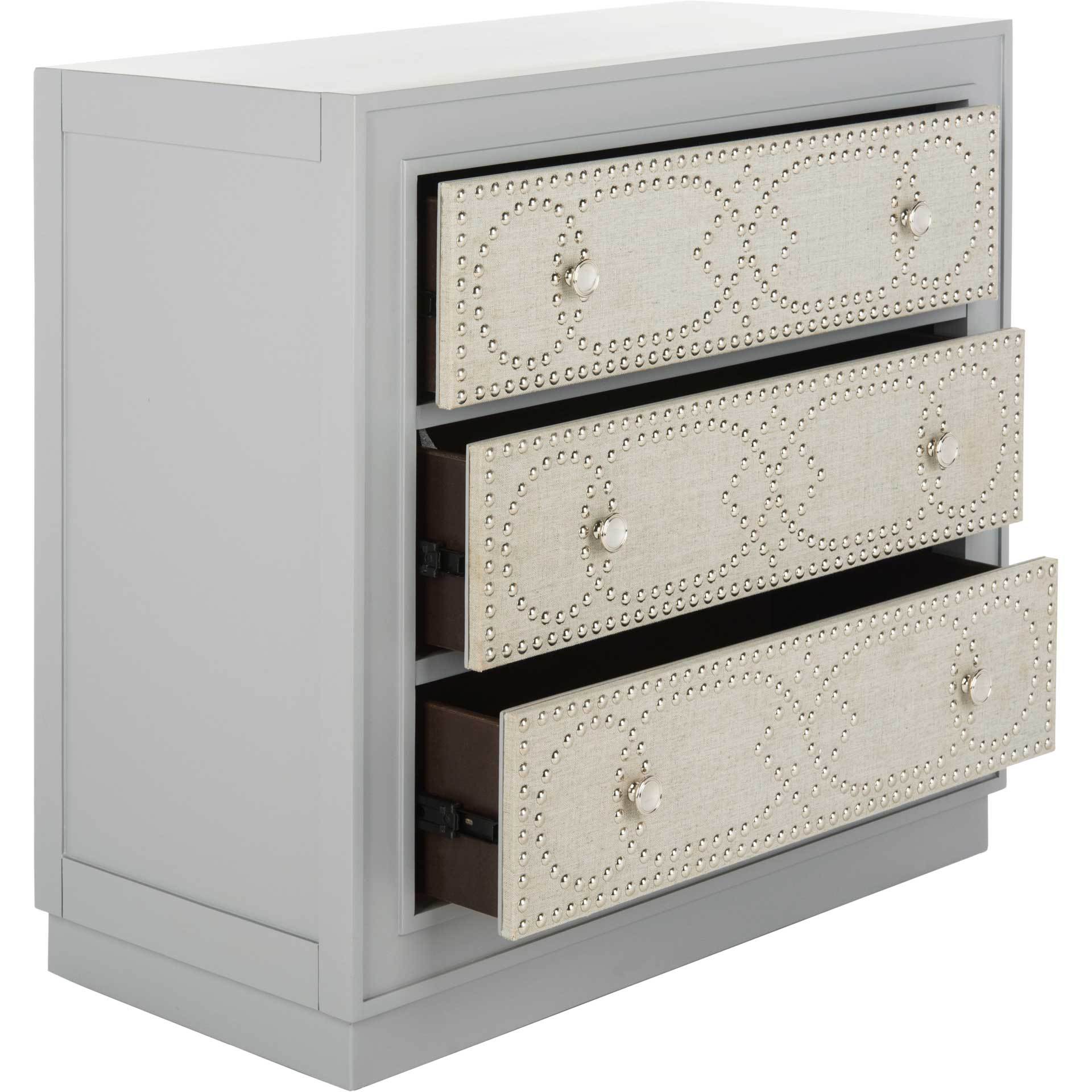 Aubrey 3 Drawer Chest Light Gray/Nickel