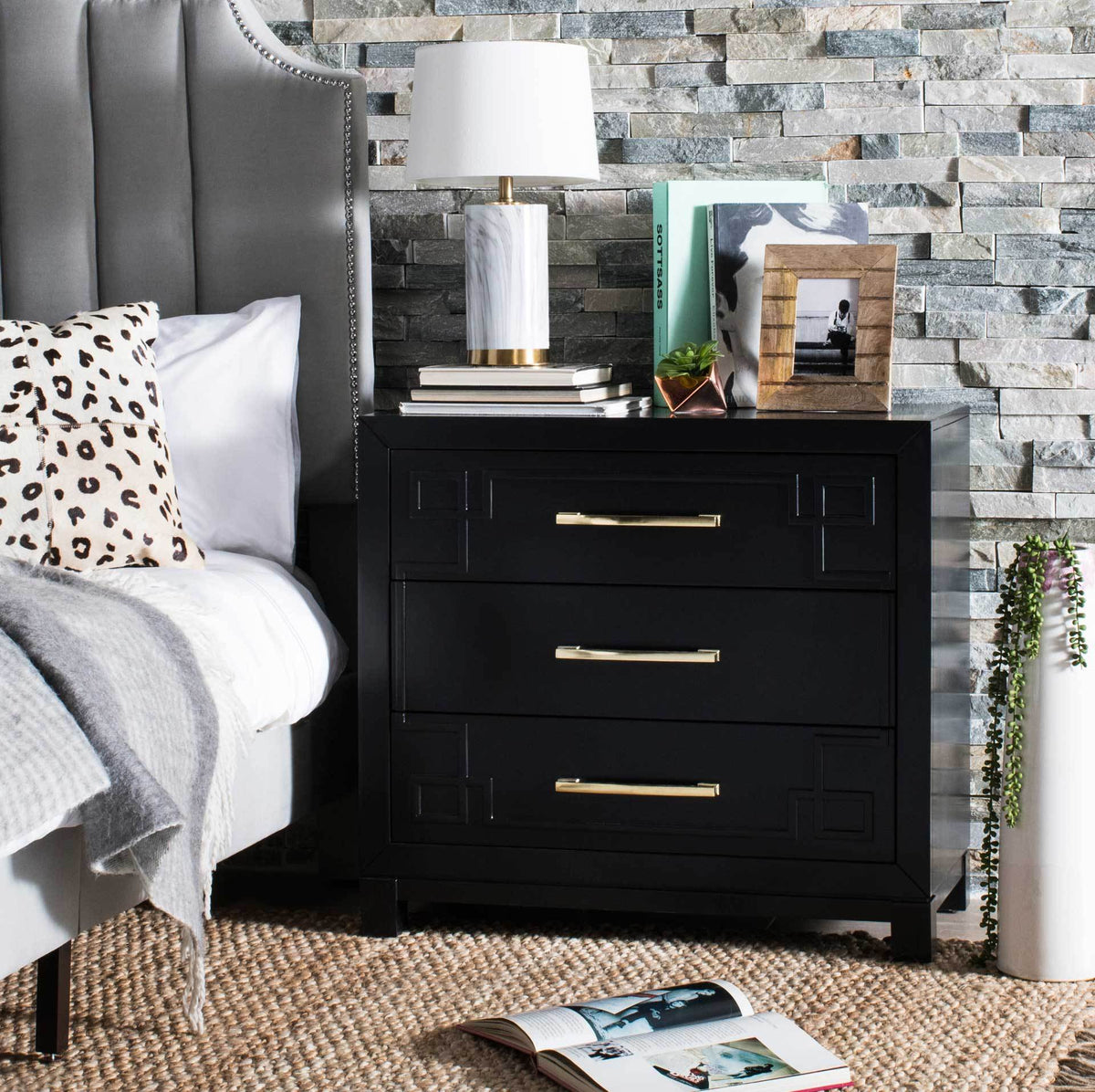 Randy 3 Drawer Chest Black/Gold
