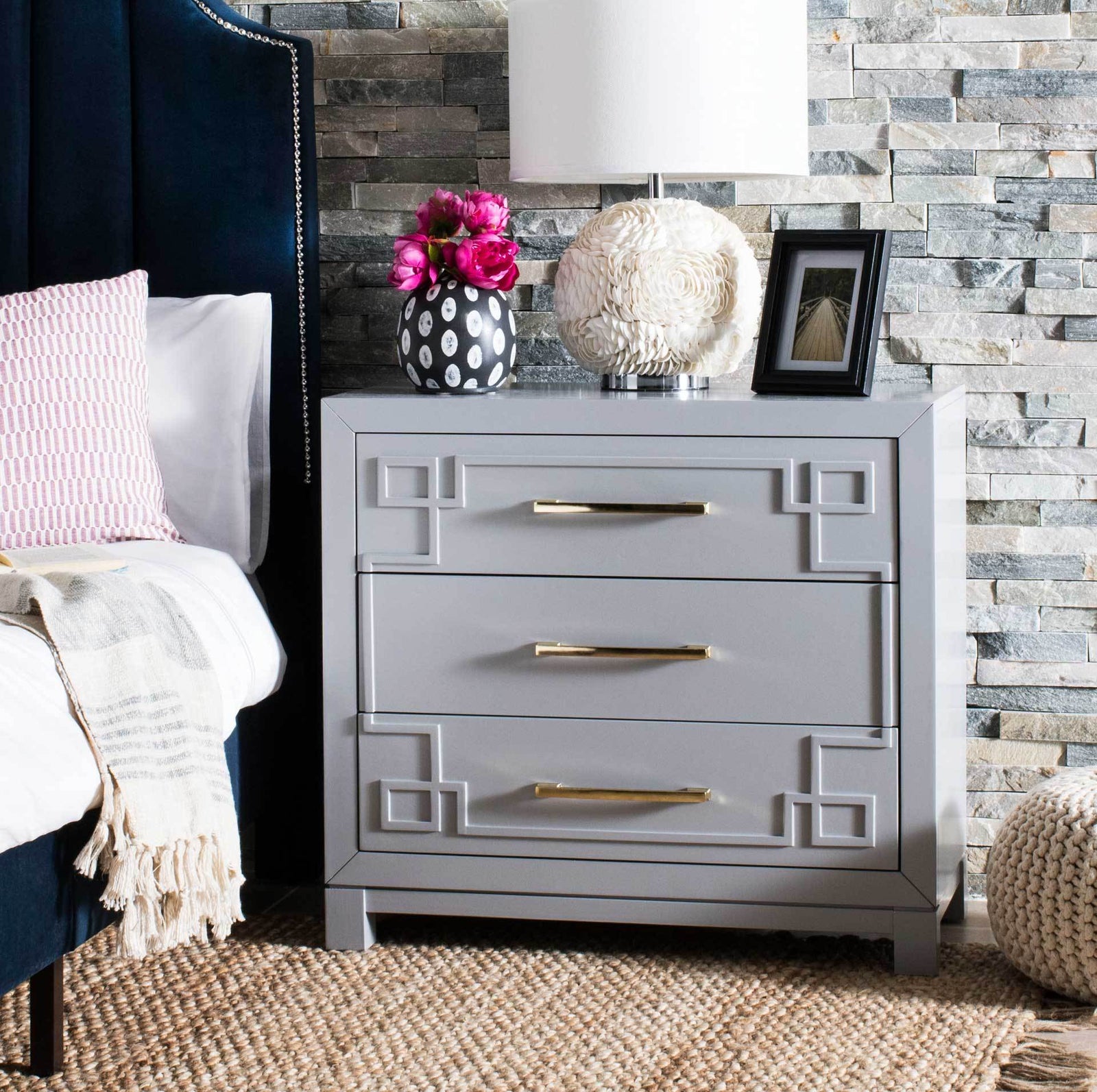 Randy 3 Drawer Chest Gray/Gold
