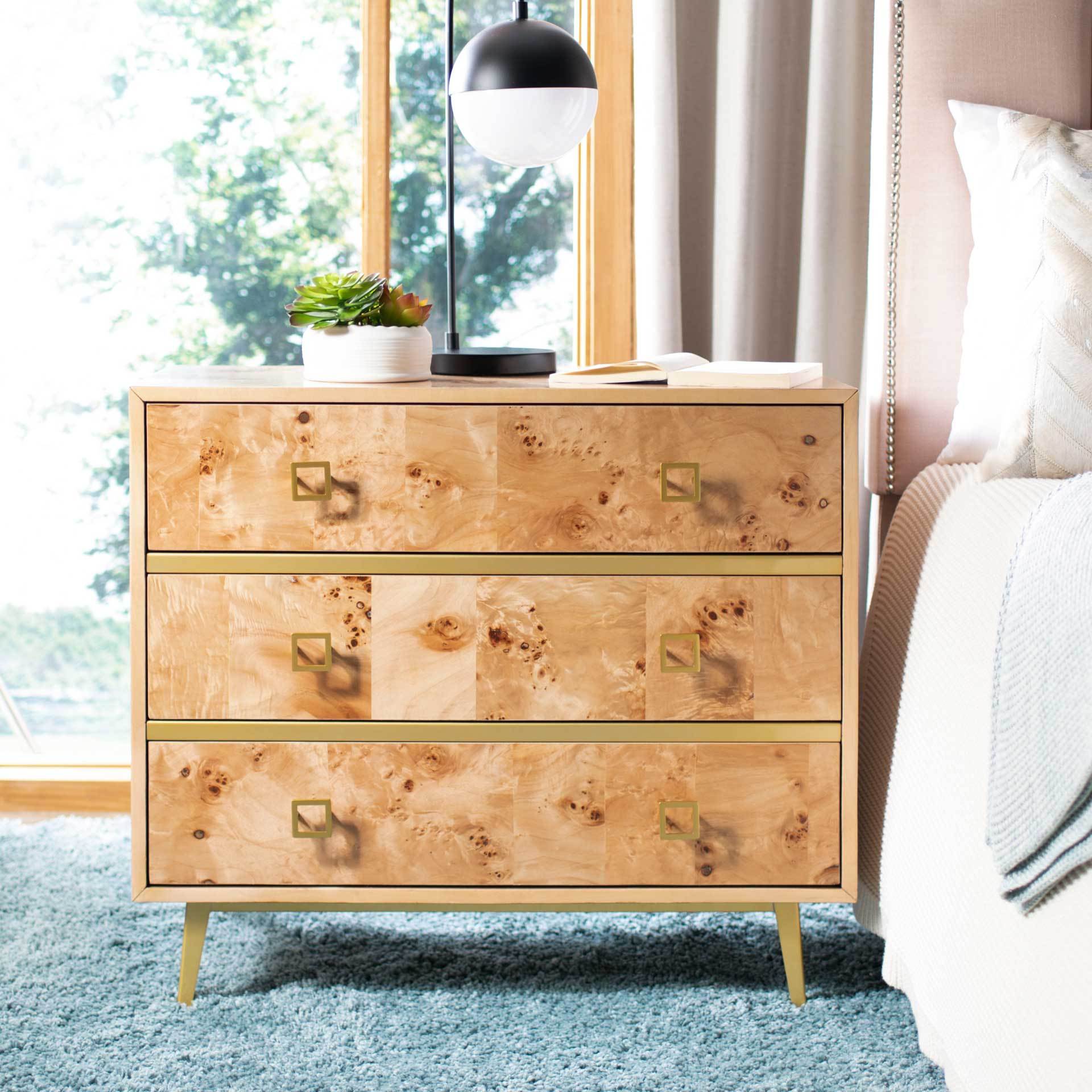 Kaiya 3 Drawer Chest Natural/Gold